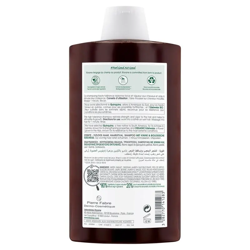 Klorane Strengthening Shampoo with Quinine and Organic Edelweiss 400ml