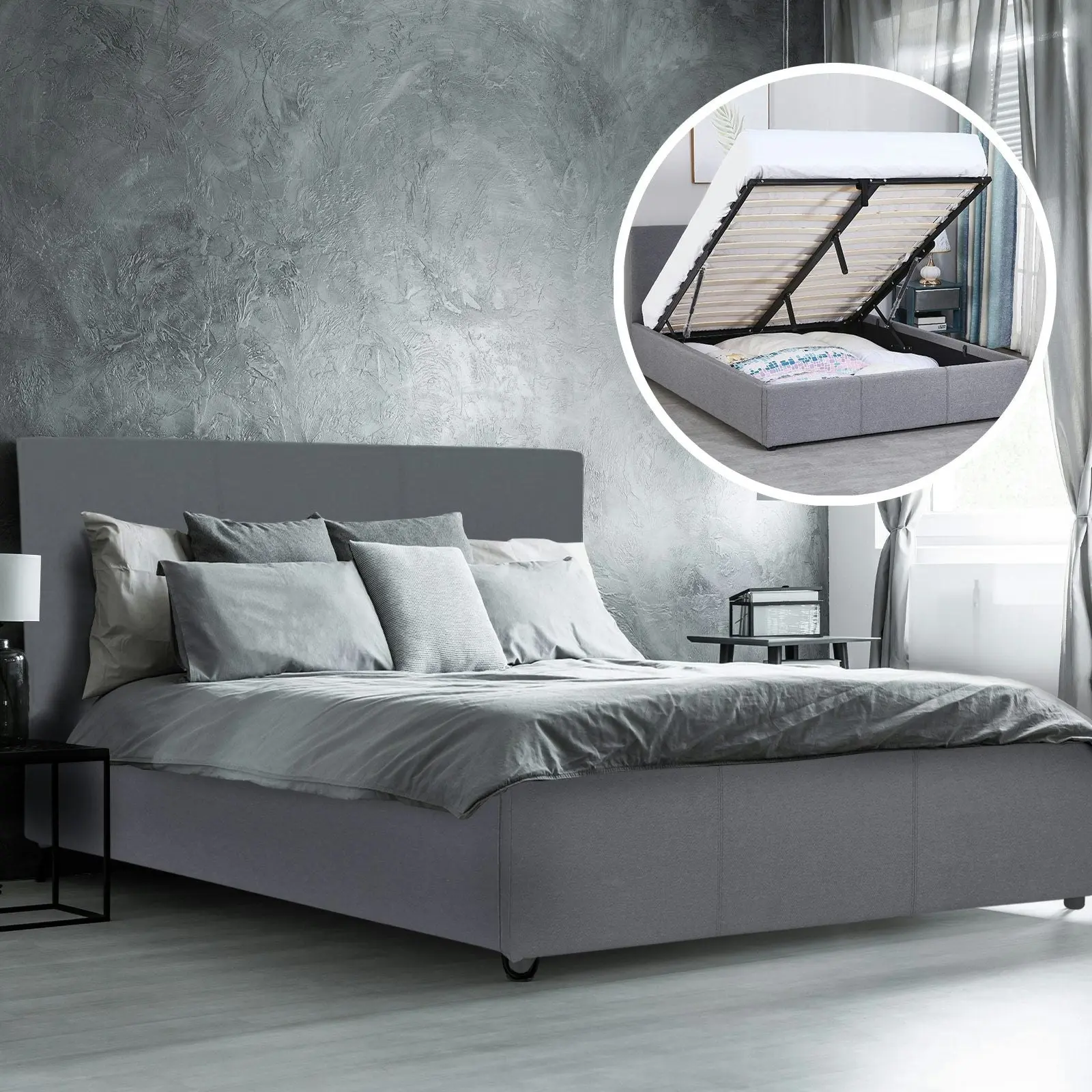 Milano Luxury Gas Lift Bed Frame Base And Headboard With Storage All Sizes