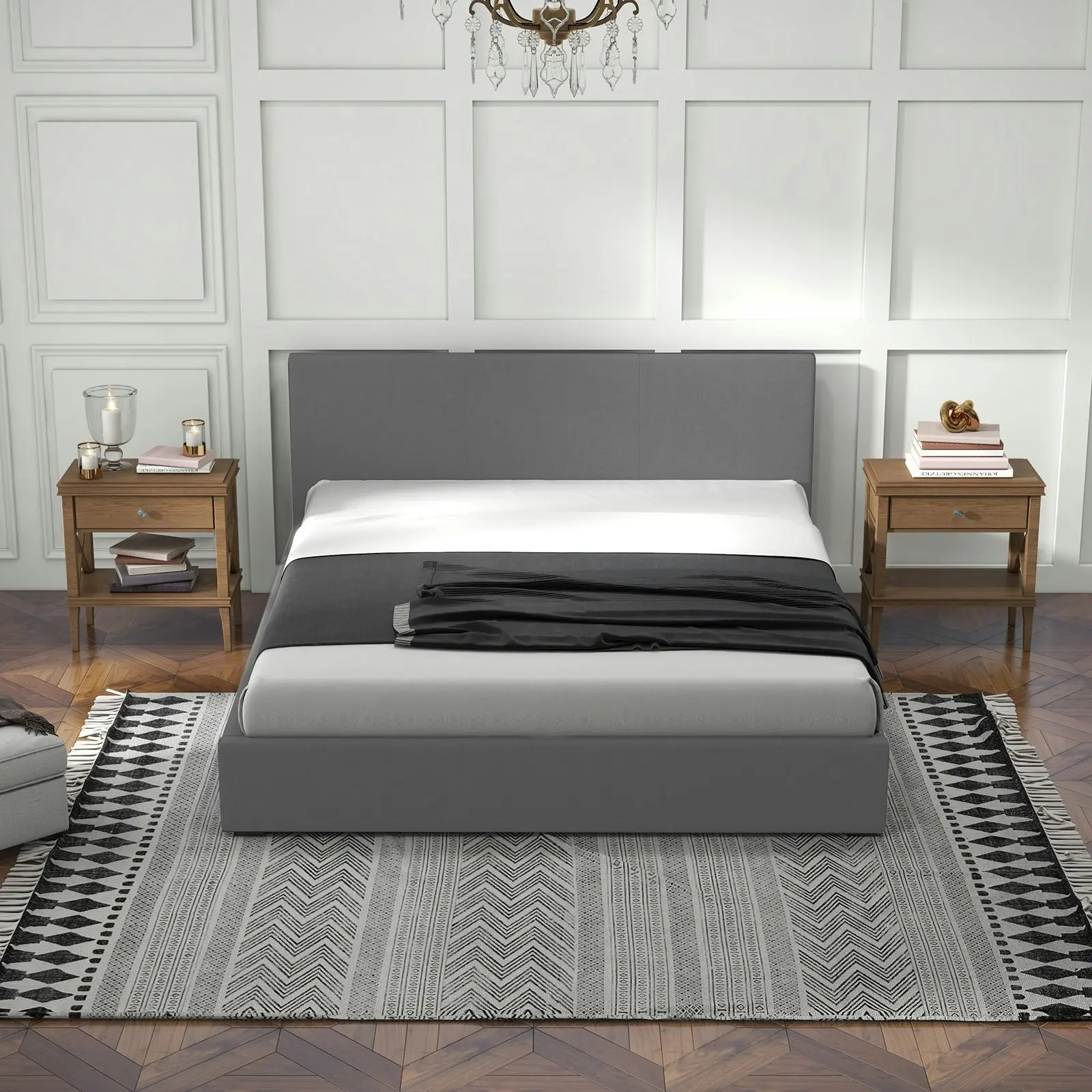 Milano Luxury Gas Lift Bed Frame Base And Headboard With Storage All Sizes