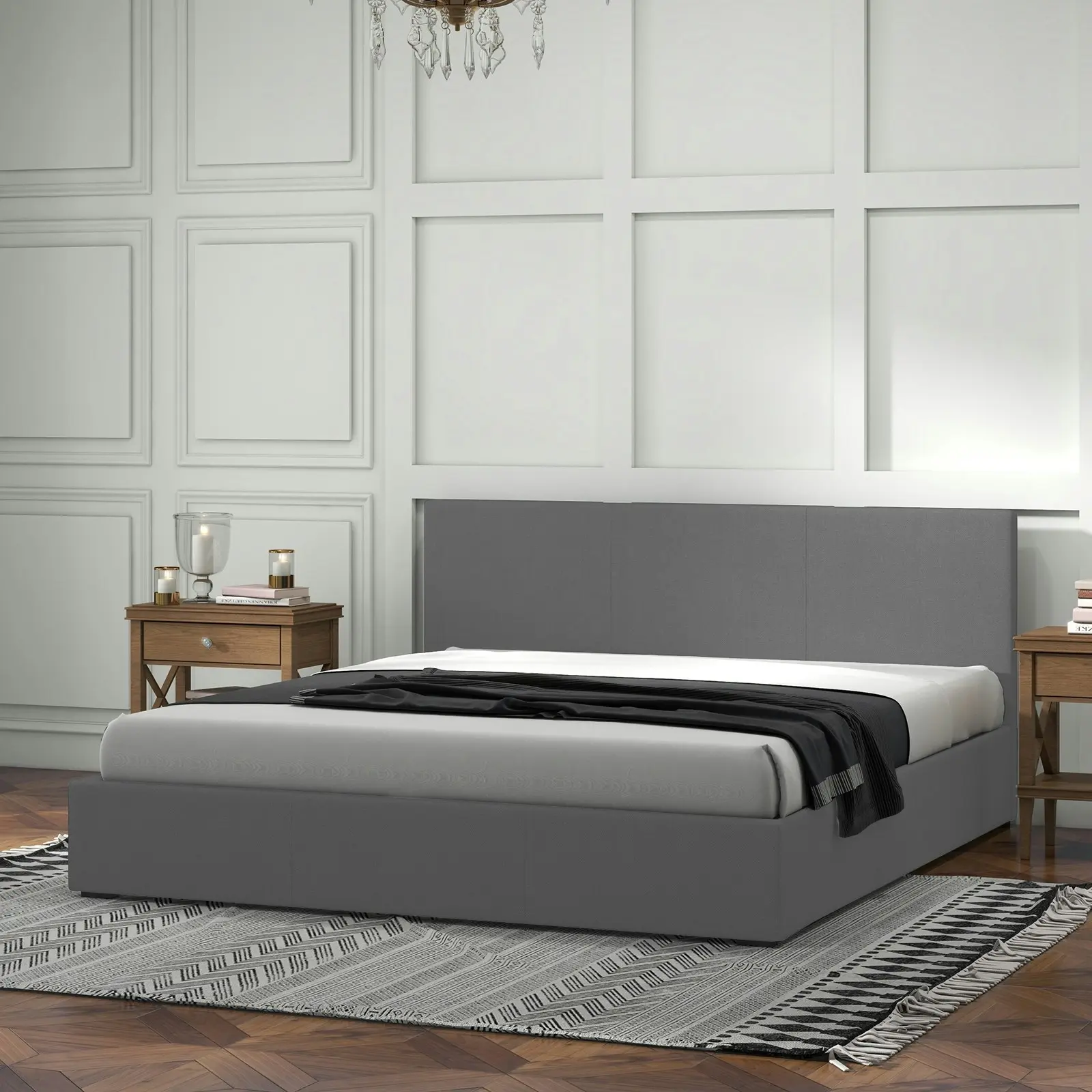 Milano Luxury Gas Lift Bed Frame Base And Headboard With Storage All Sizes