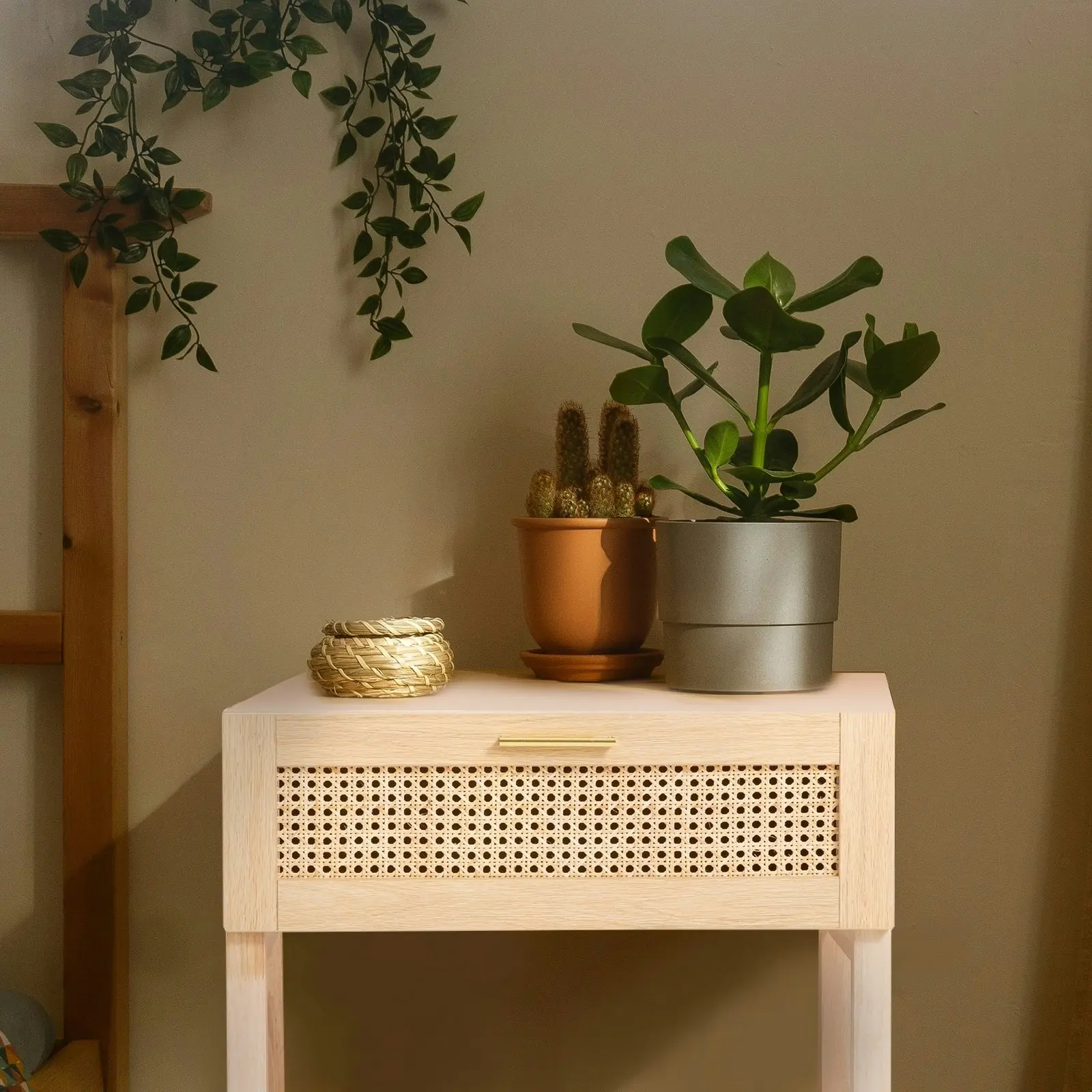 Casa Decor Santiago Rattan Bedside Table Drawers Nightstand Cabinet Oak x 2