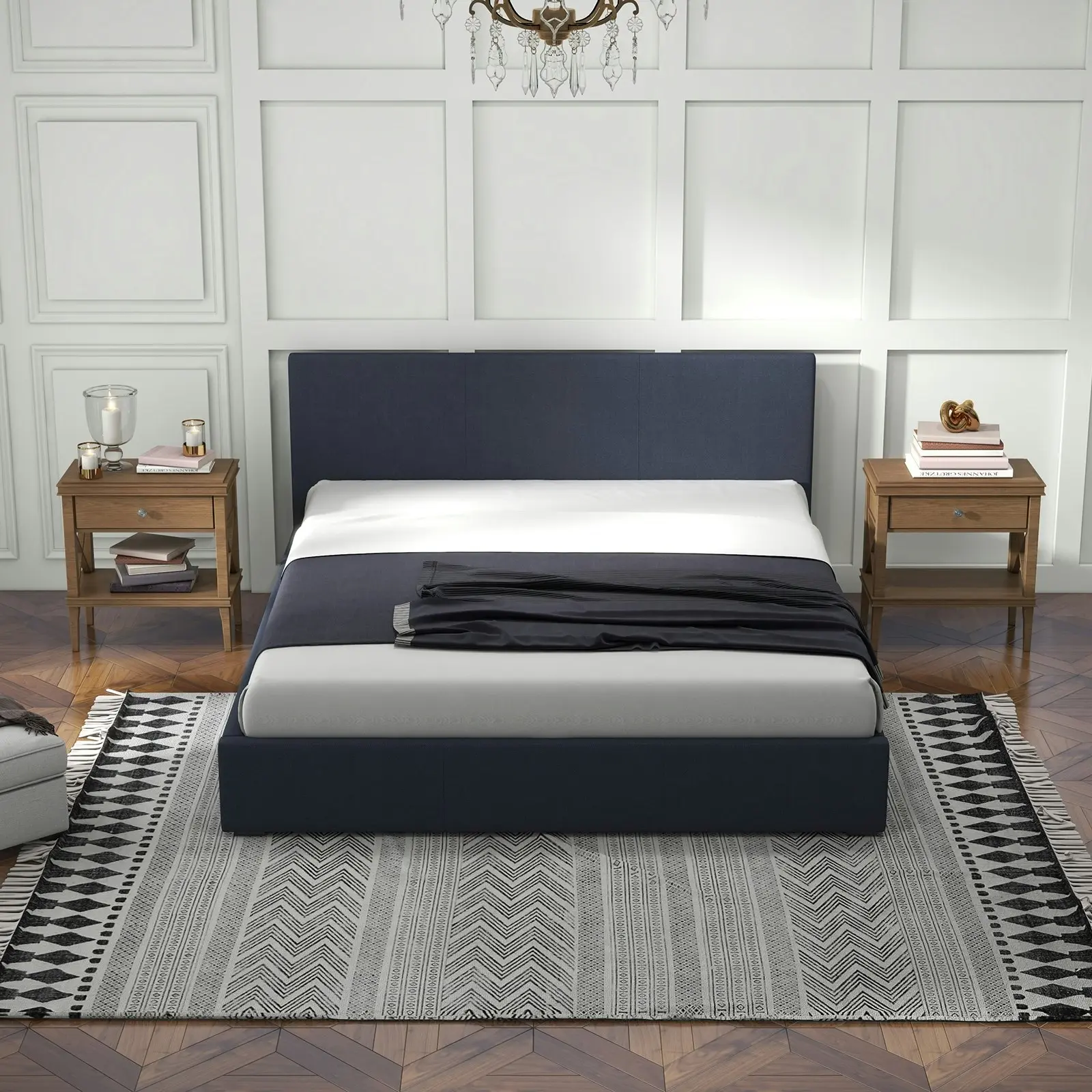 Milano Sienna Luxury Bed Frame Base And Headboard Solid Wood Padded Fabric