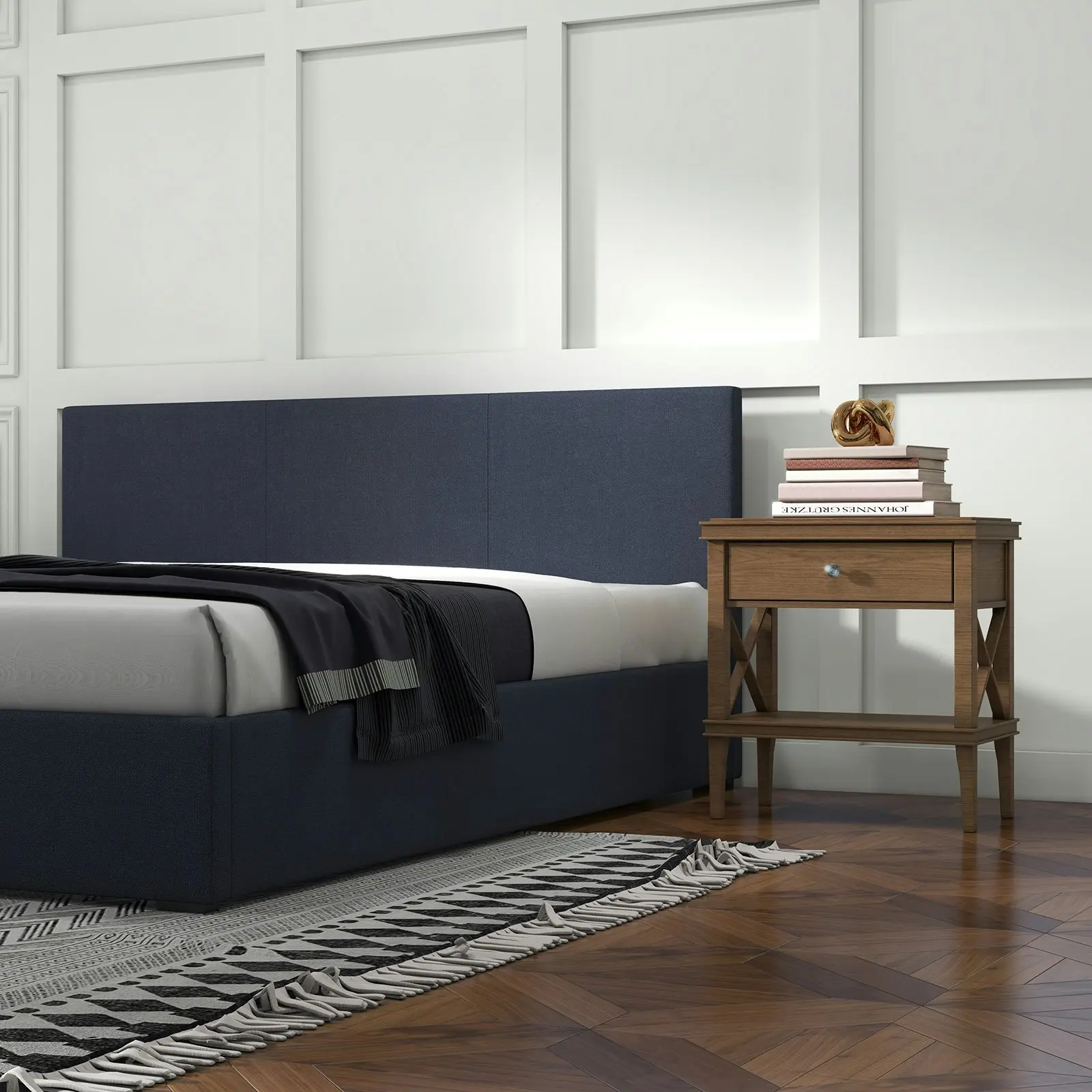 Milano Sienna Luxury Bed Frame Base And Headboard Solid Wood Padded Fabric