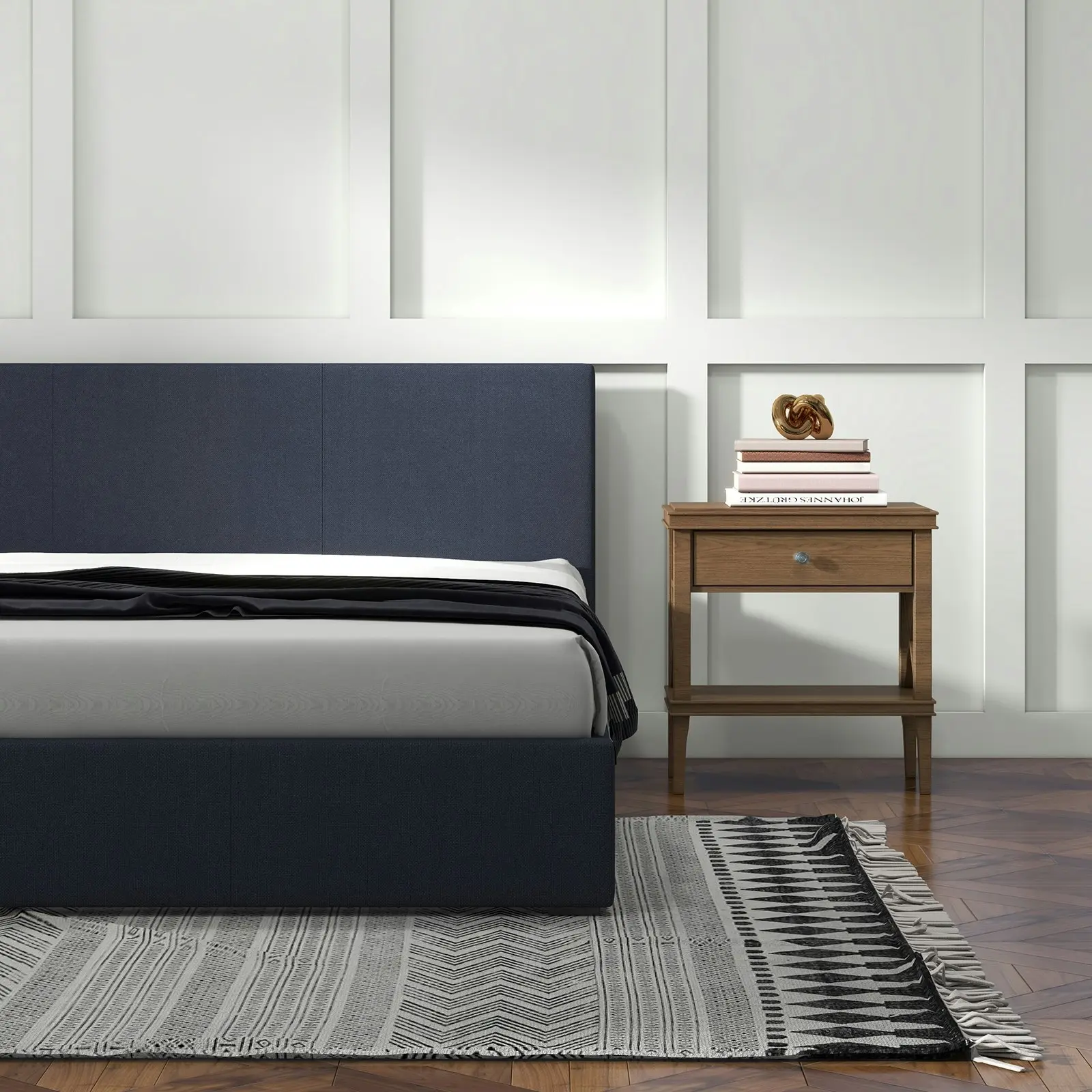 Milano Sienna Luxury Bed Frame Base And Headboard Solid Wood Padded Fabric