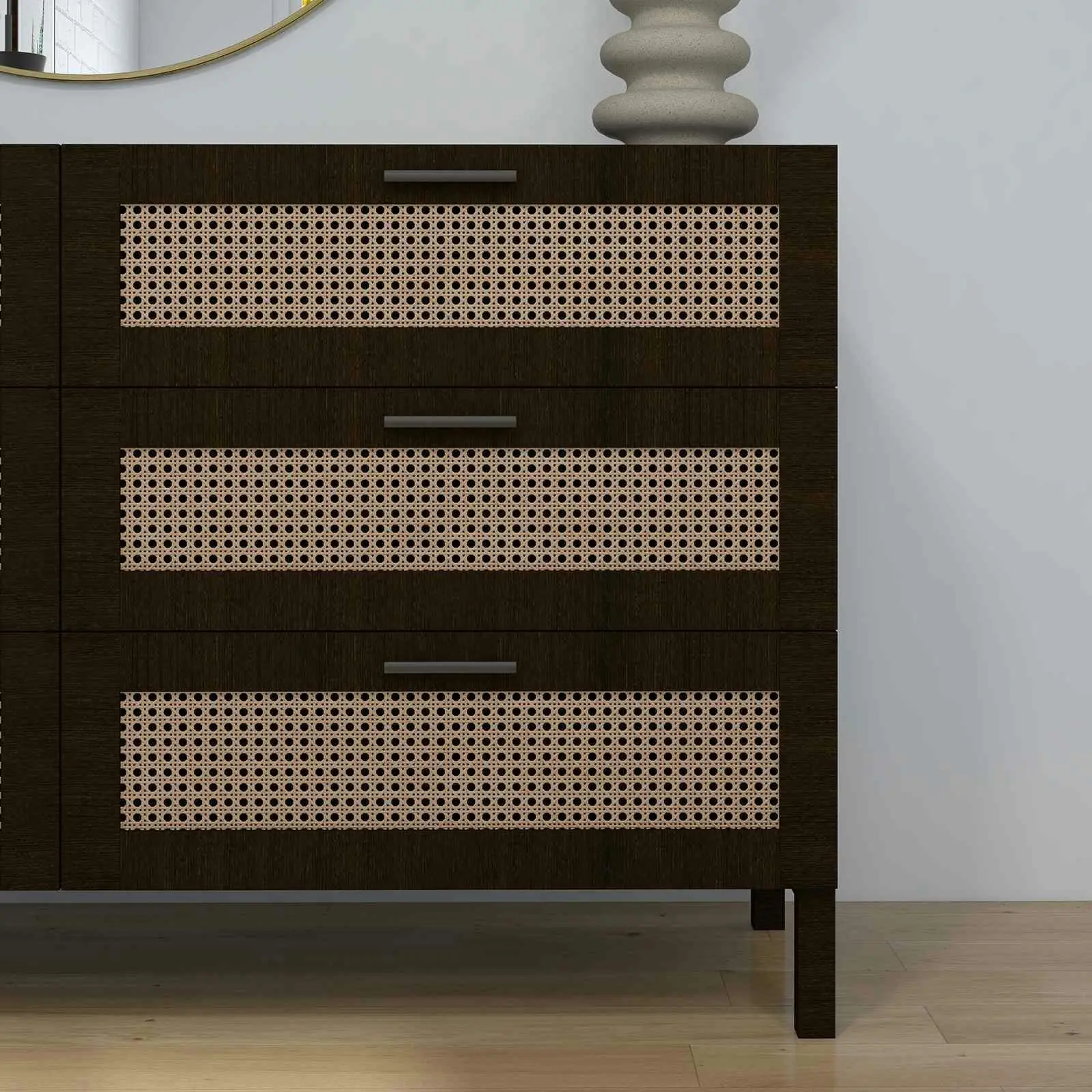 Casa Decor Tulum Rattan 6 Chest of Drawers Cabinet Bedroom Storage Tallboy Black