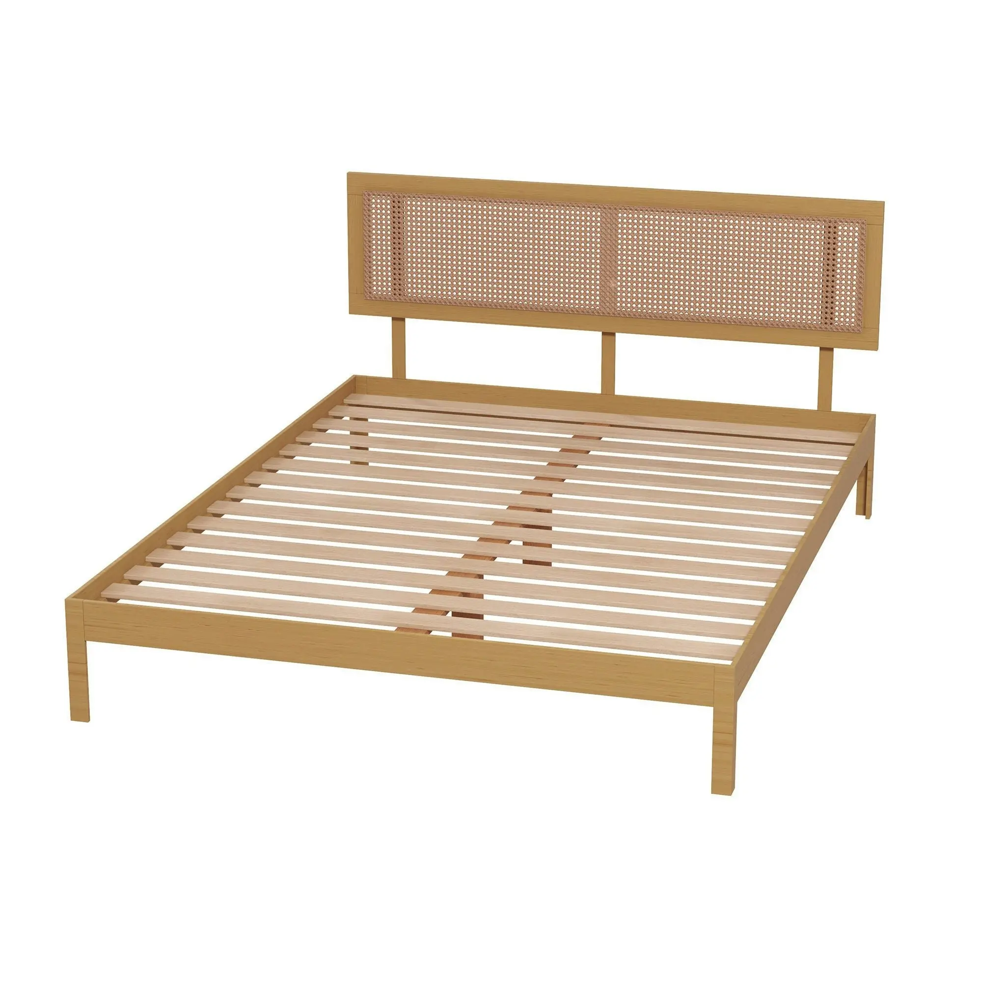 Casa Decor Santiago Platform Bed Rattan Bed Head Solid Wooden Frame