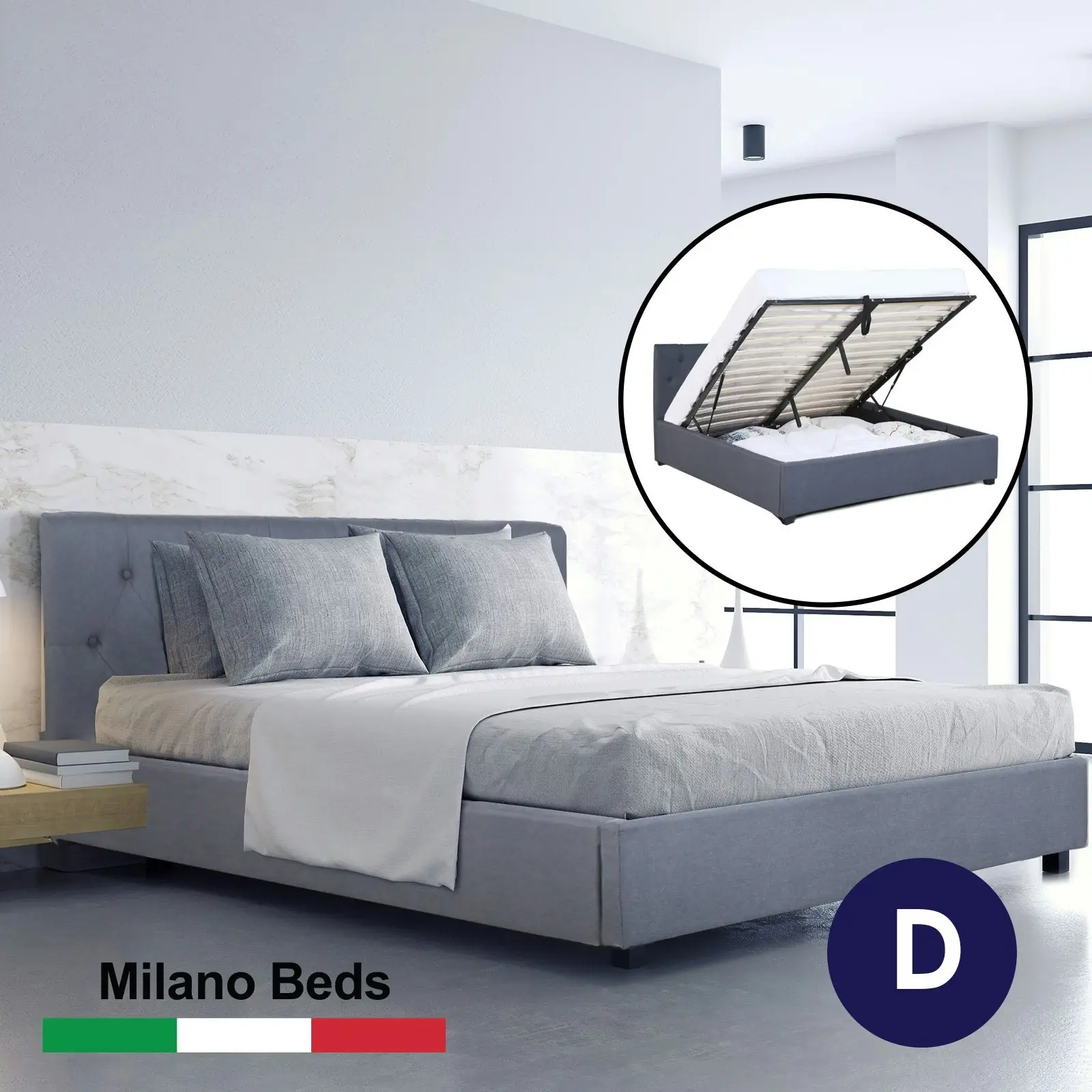 Milano Capri Luxury Gas Lift Bed Frame Base And Headboard With Storage All Sizes