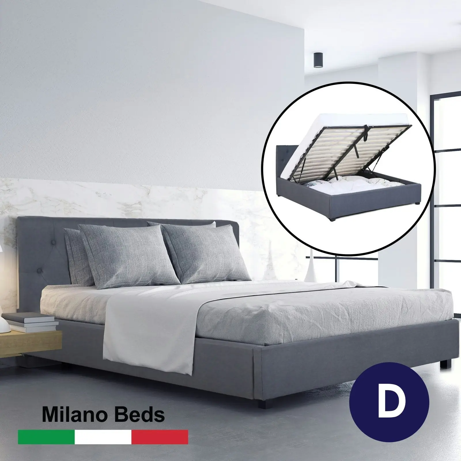 Milano Capri Luxury Gas Lift Bed Frame Base And Headboard With Storage All Sizes