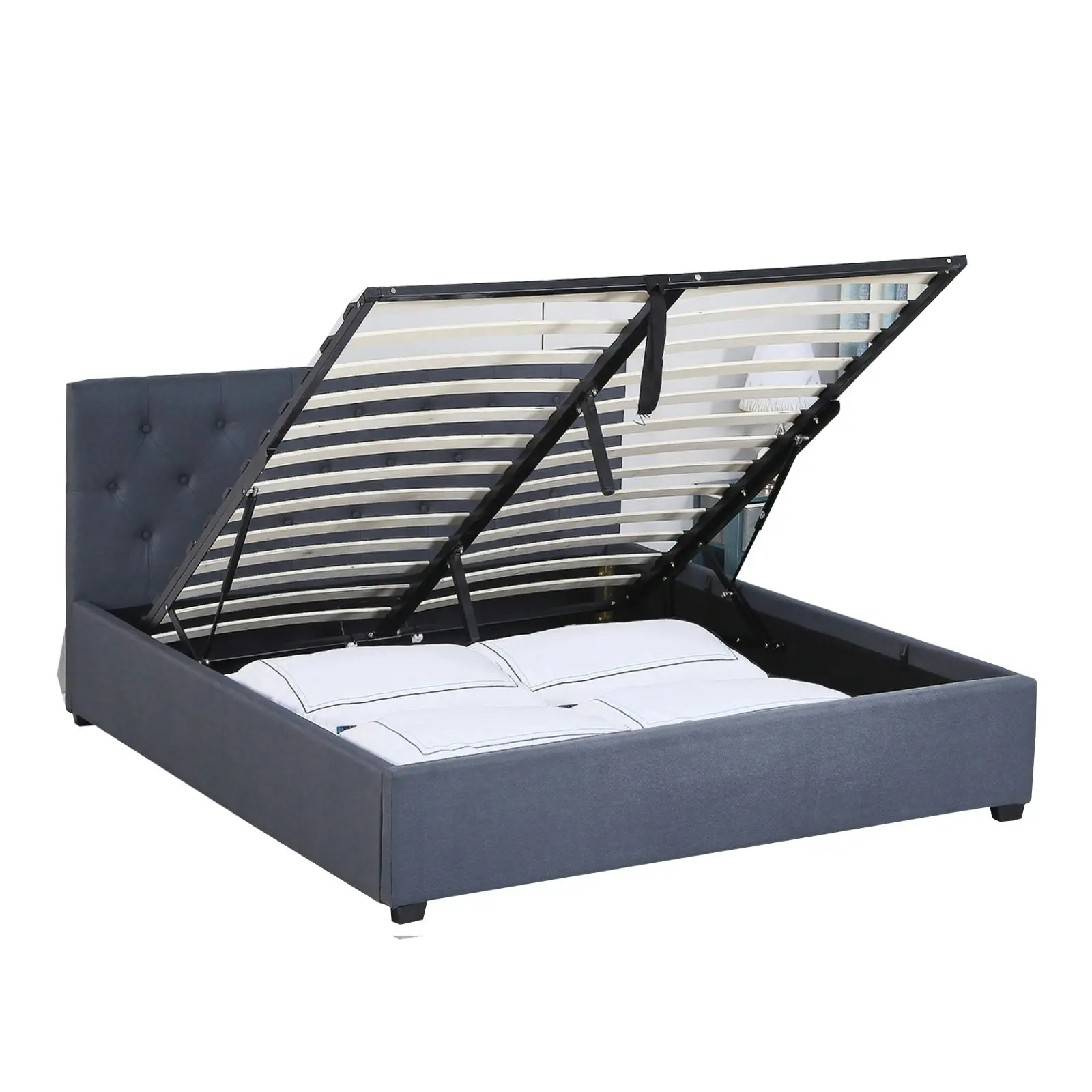 Milano Capri Luxury Gas Lift Bed Frame Base And Headboard With Storage All Sizes