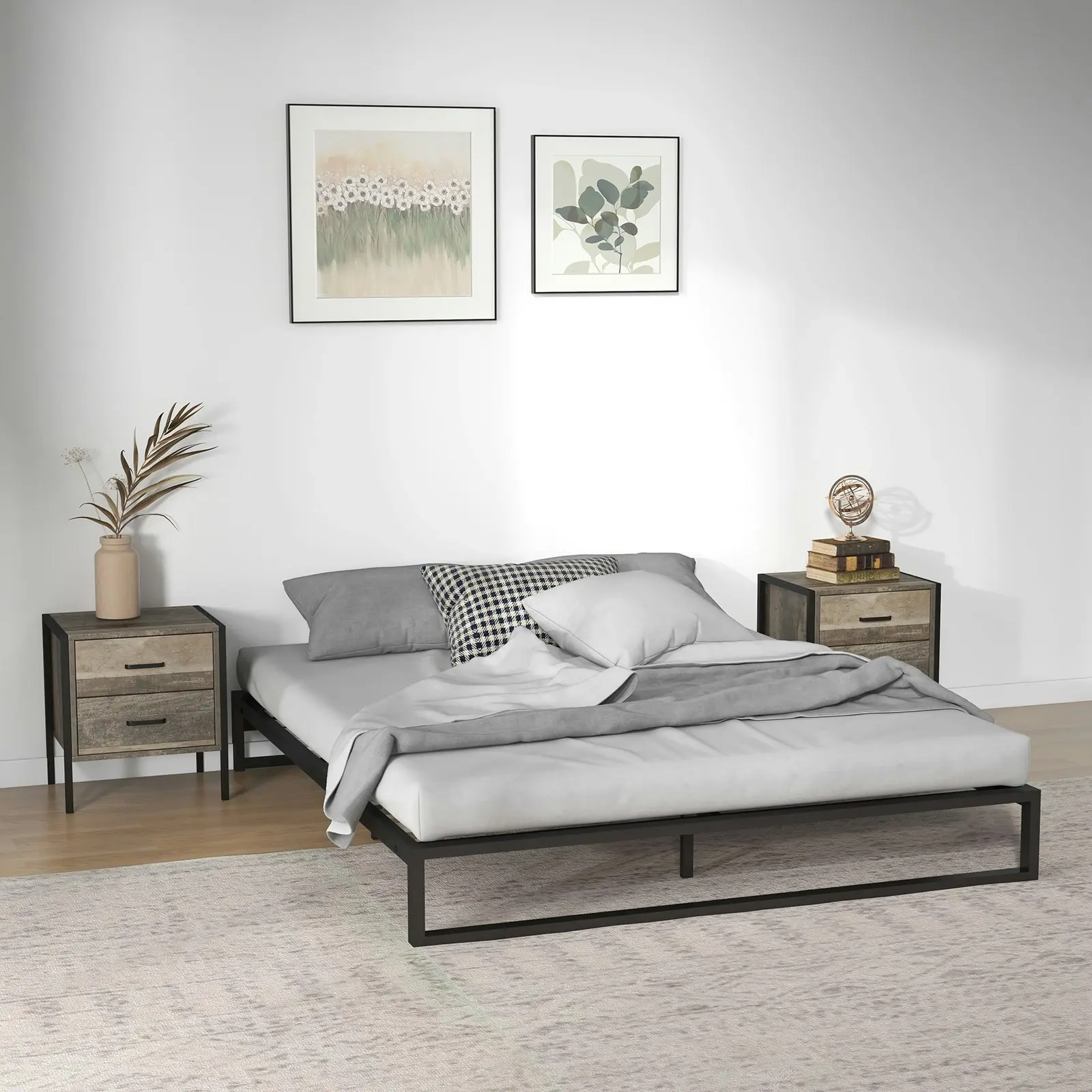 Milano Decor Florence Metal Bed Frame Mattress Base Platform Modern Black