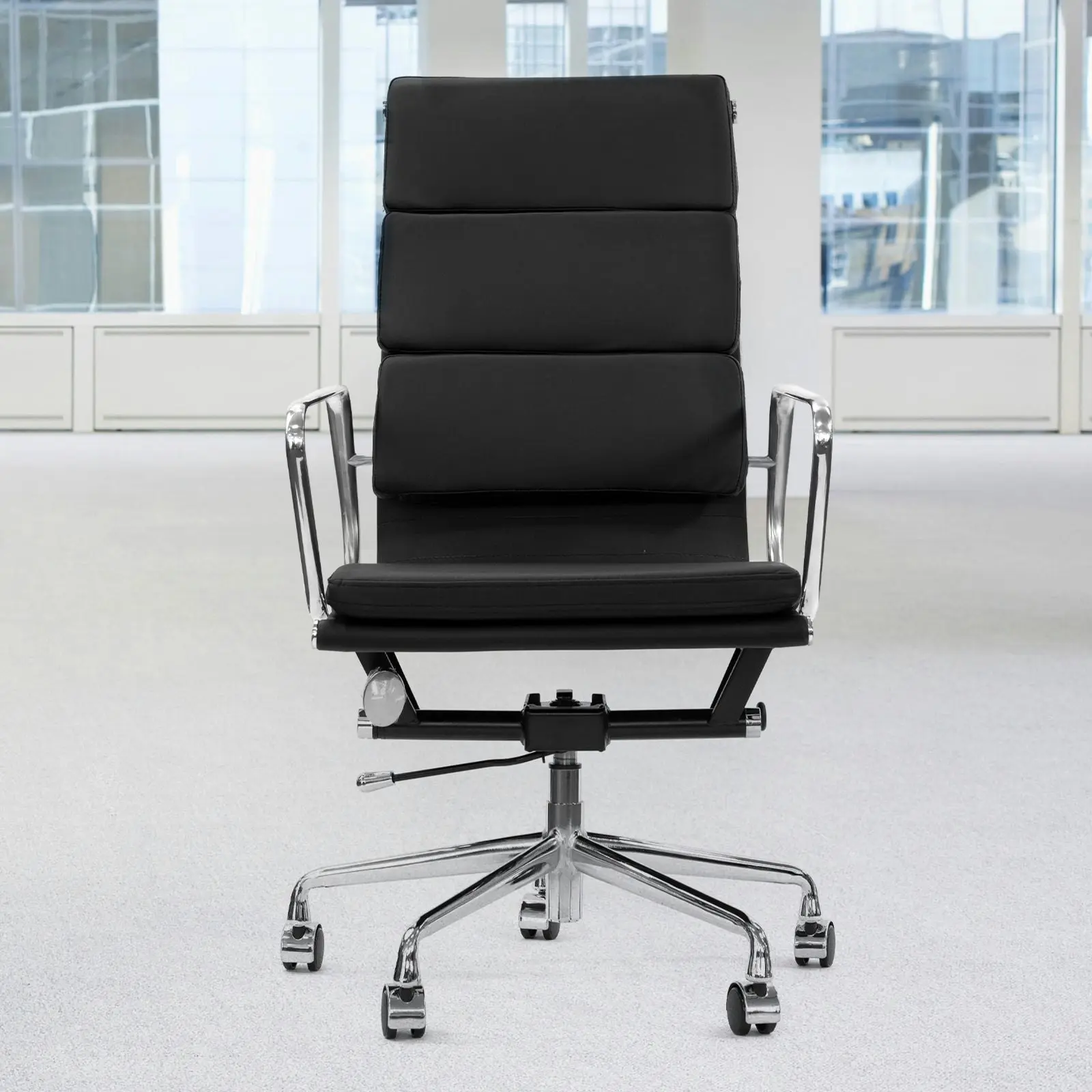 Milano Premium Office Executive Computer Chair PU Leather Steel Chrome Black