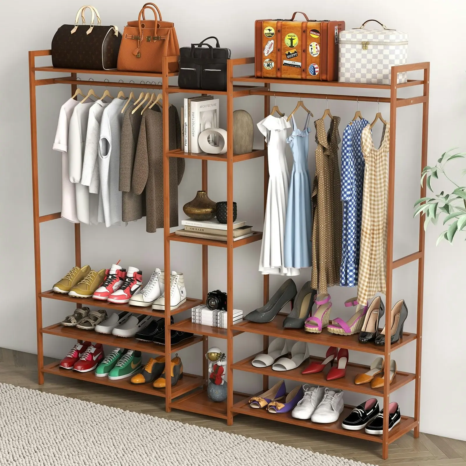 Milano Decor Multifunctional Bamboo Clothes Wardrobe Storage Stand Organiser