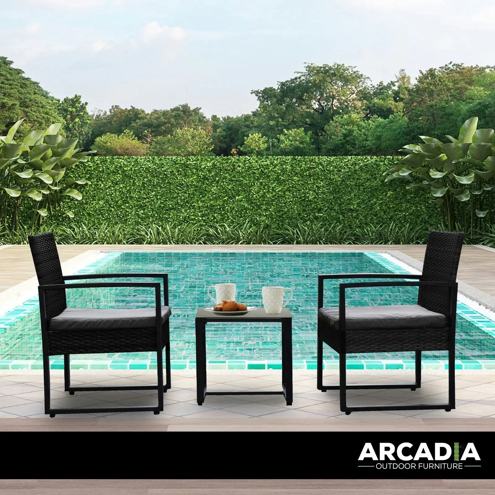 Arcadia Furniture Outdoor 3 Piece Wicker Rattan Patio Set Garden Patio Home