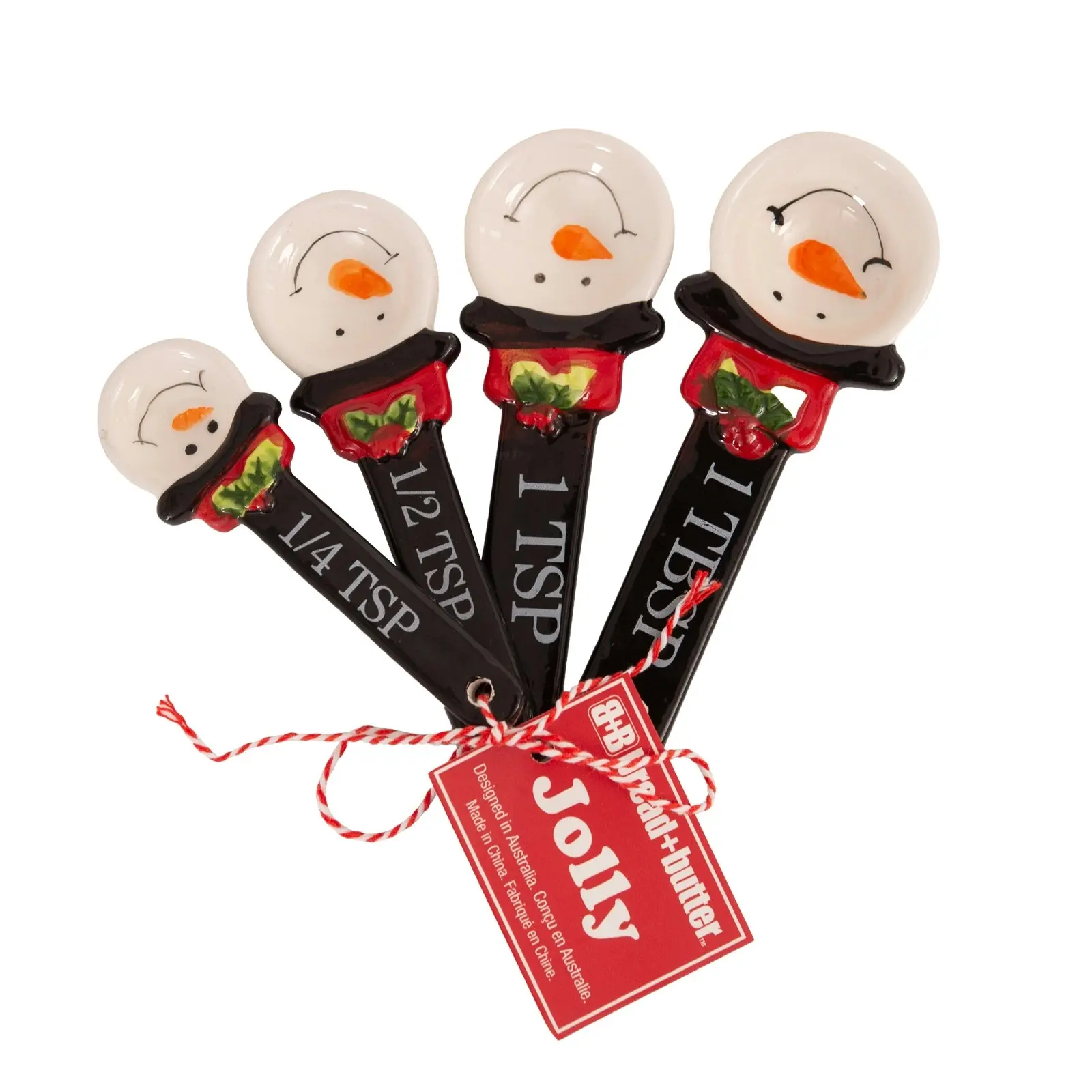 Bread and Butter Snowman Spoons - 4 Pack - Black / White