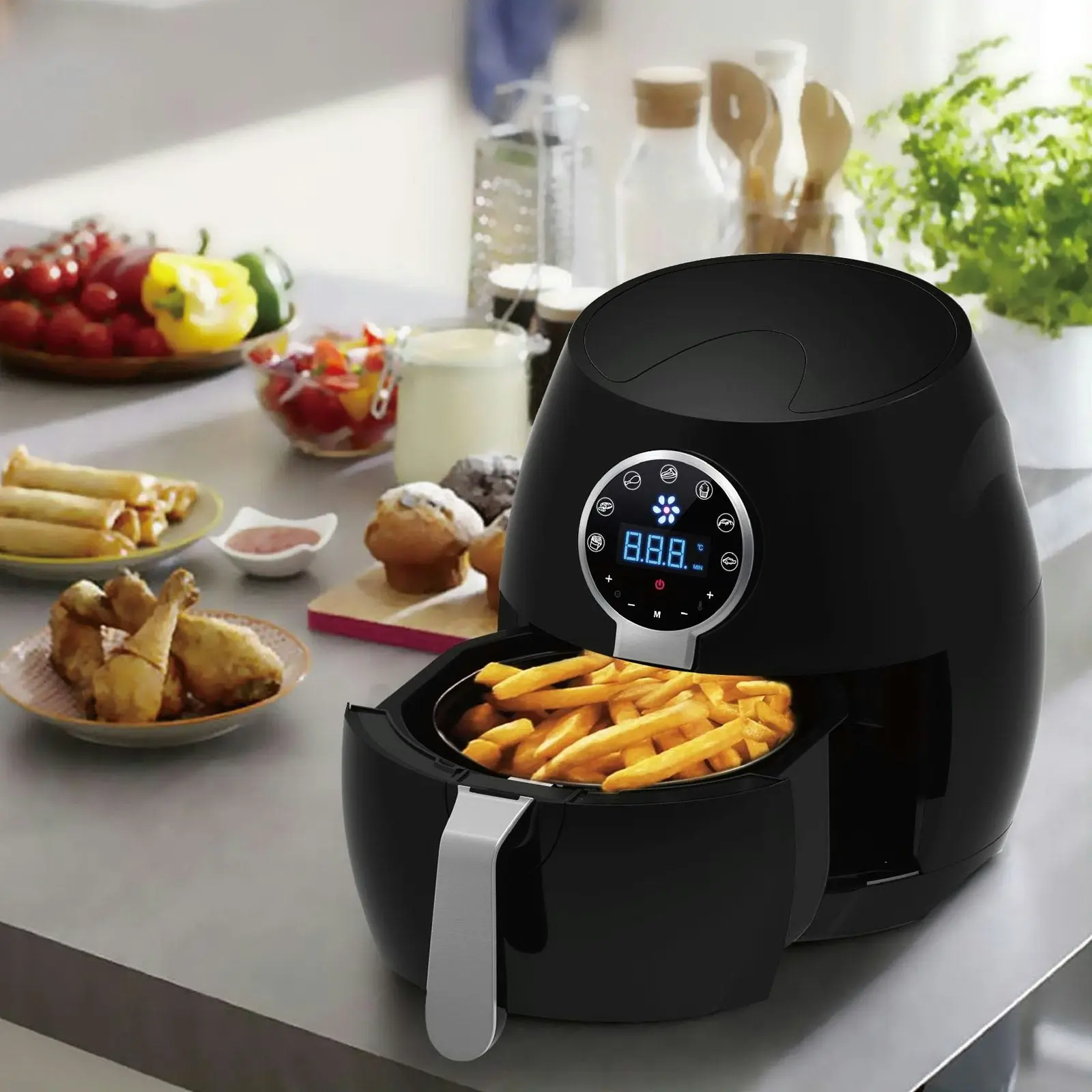 Kitchen Couture Black 5L Digital Air Fryer Low Fat Fast Cooking LCD Touch Screen