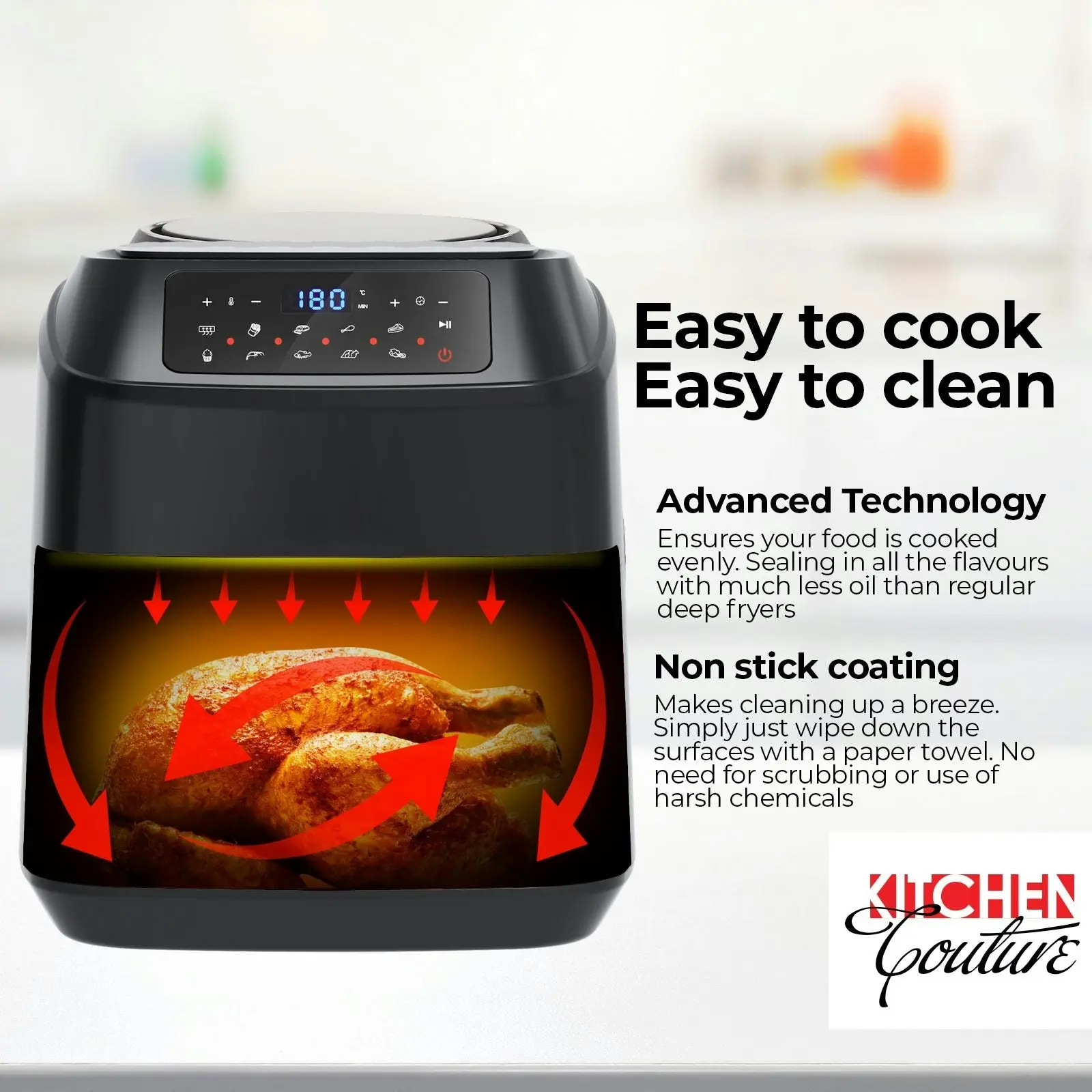 Kitchen Couture 11.5 Litre Air Fryer Multifunctional LCD Digital Display Black