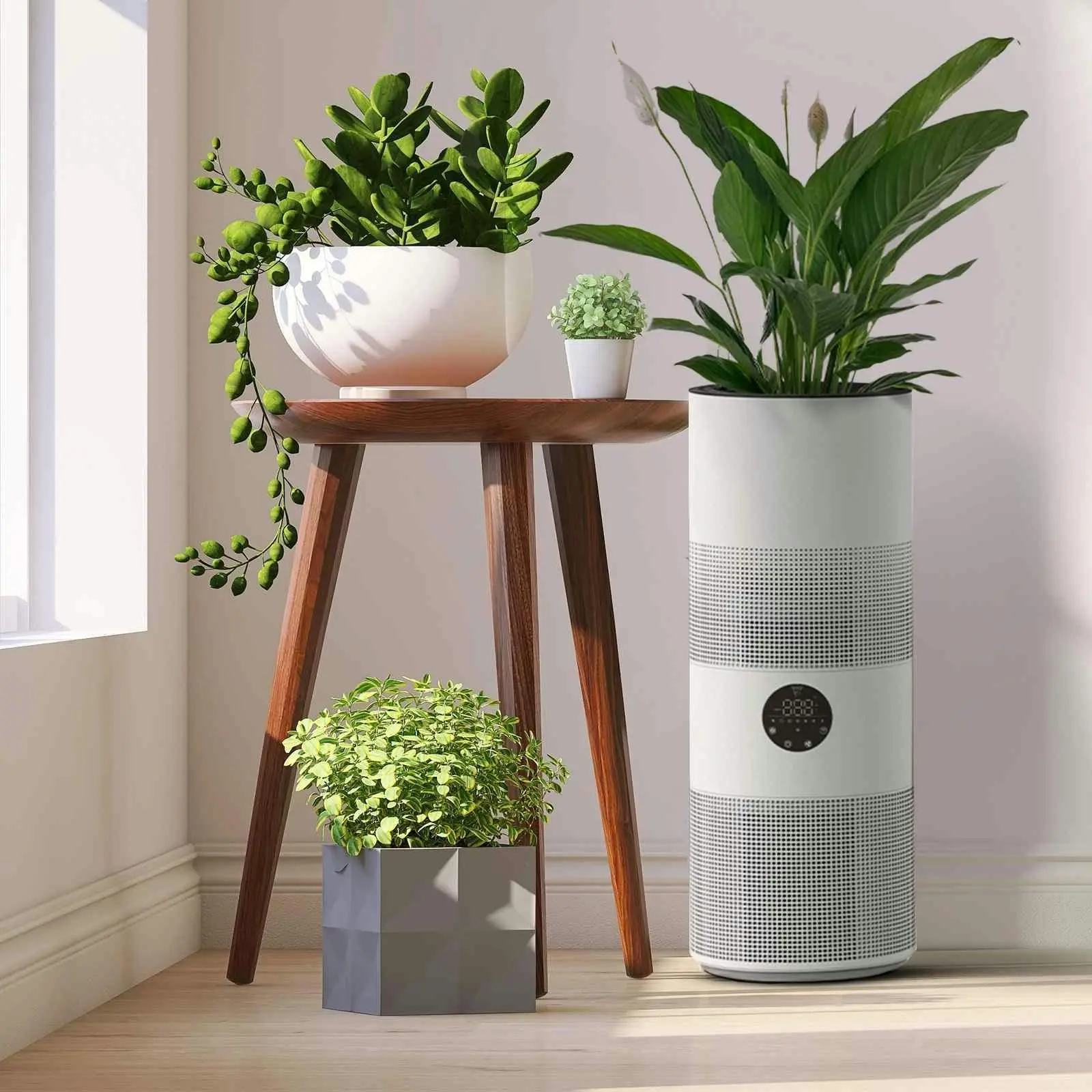 MyGenie Tower Air Purifier with Planter 2-in-1 WI-FI App Control HEPA White