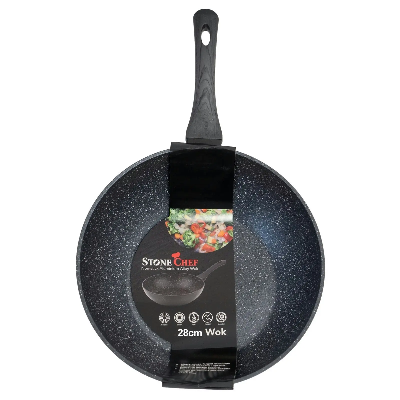 Stone Chef Forged Wok Non Stick Cookware Kitchen Black Grey Handle 28cm