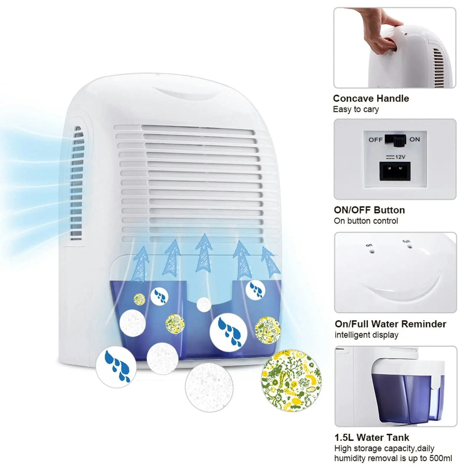 Pursonic 1500ML Clean Air Max Dehumidifier Portable Electric Office Home White