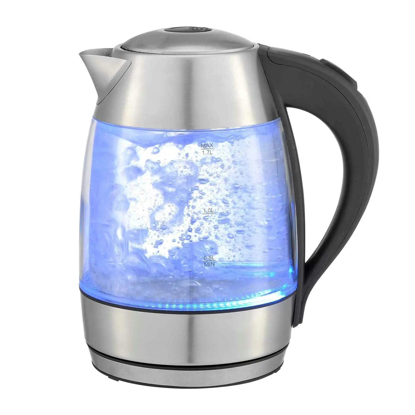 Kitchen Couture Cool Touch Slimline Stainless Steel Blue LED Glass Kettle 1.7L