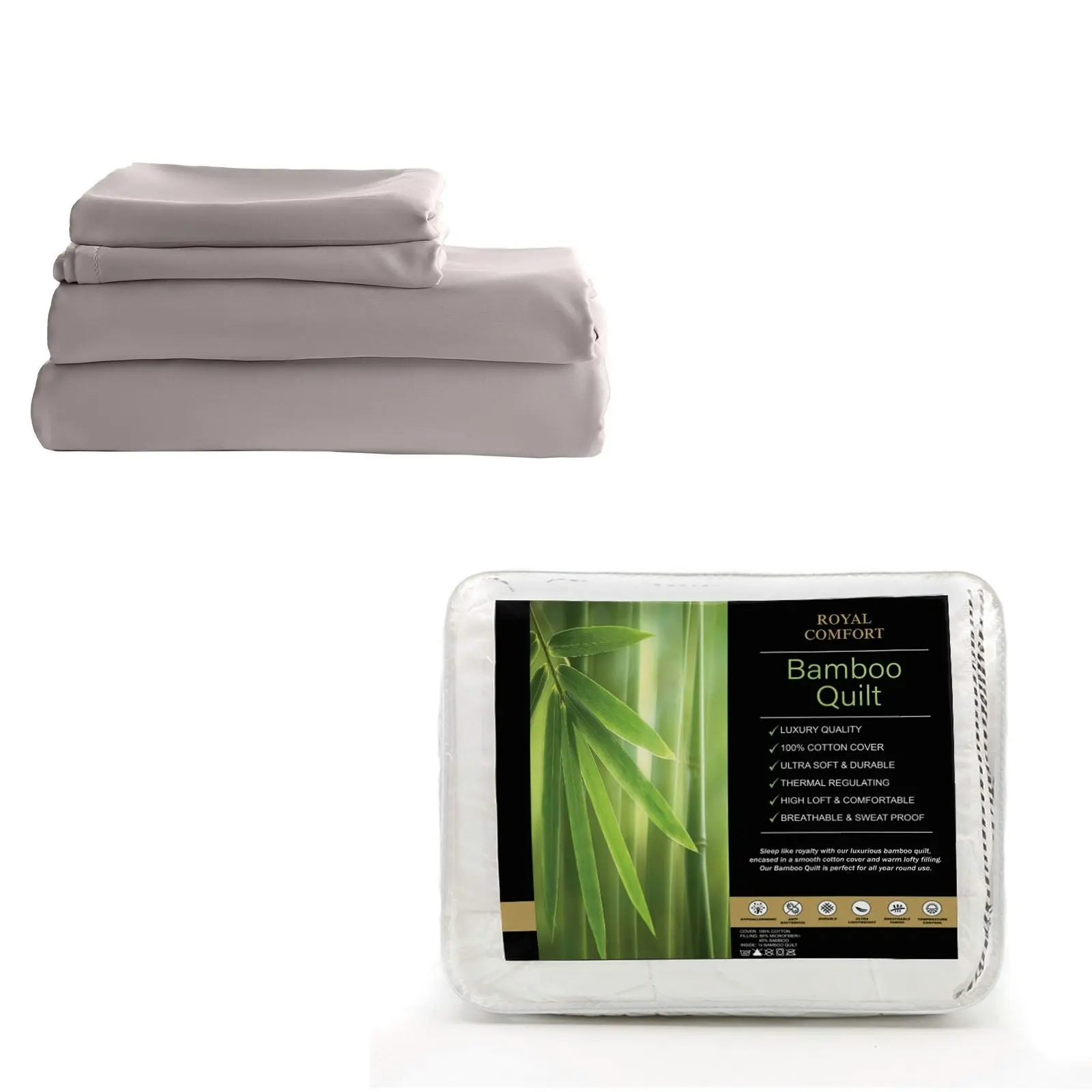 Royal Comfort Bed Set 1 x Bamboo Cotton Balmain Sheet Set And 1 x Bamboo Quilt