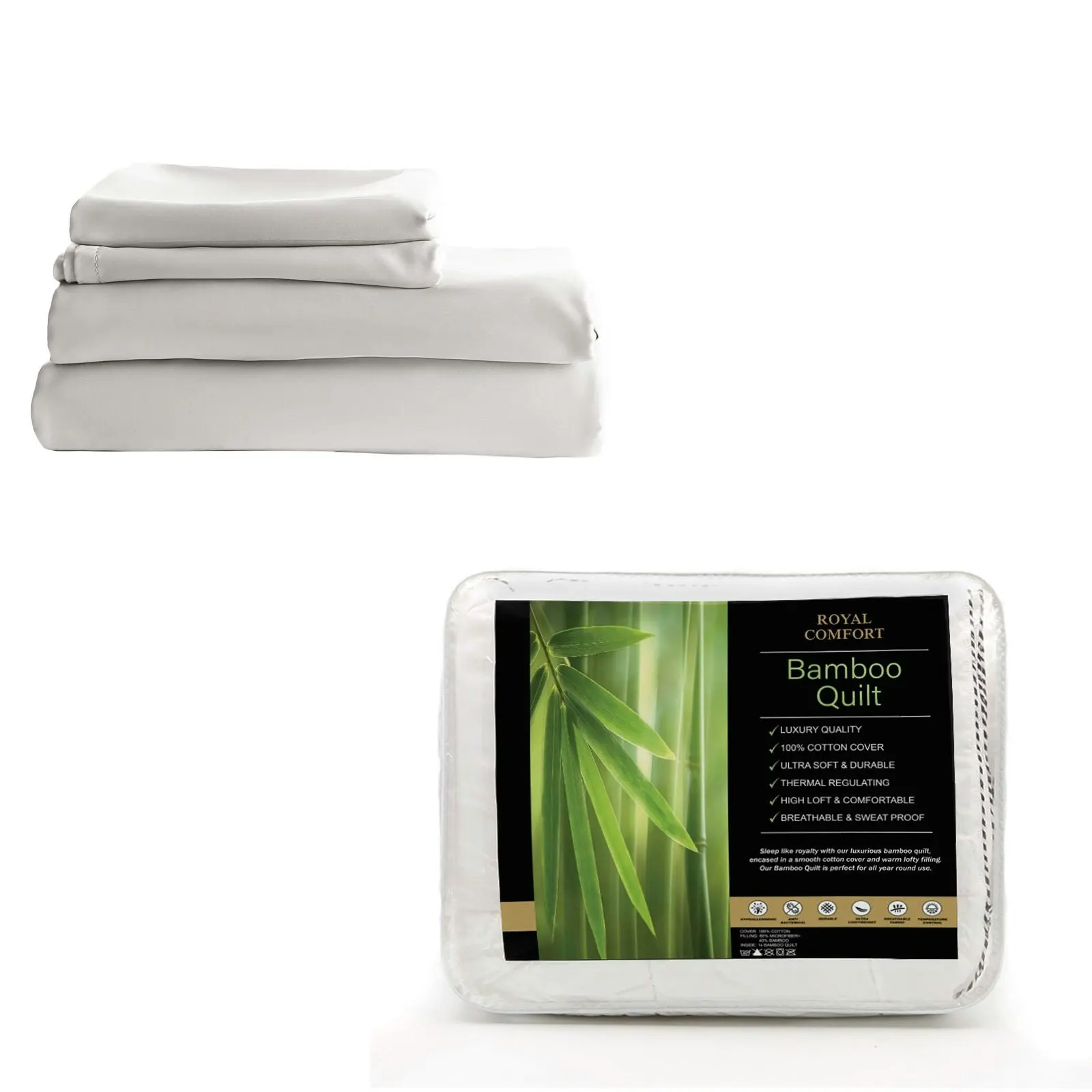 Royal Comfort Bed Set 1 x Bamboo Cotton Balmain Sheet Set And 1 x Bamboo Quilt