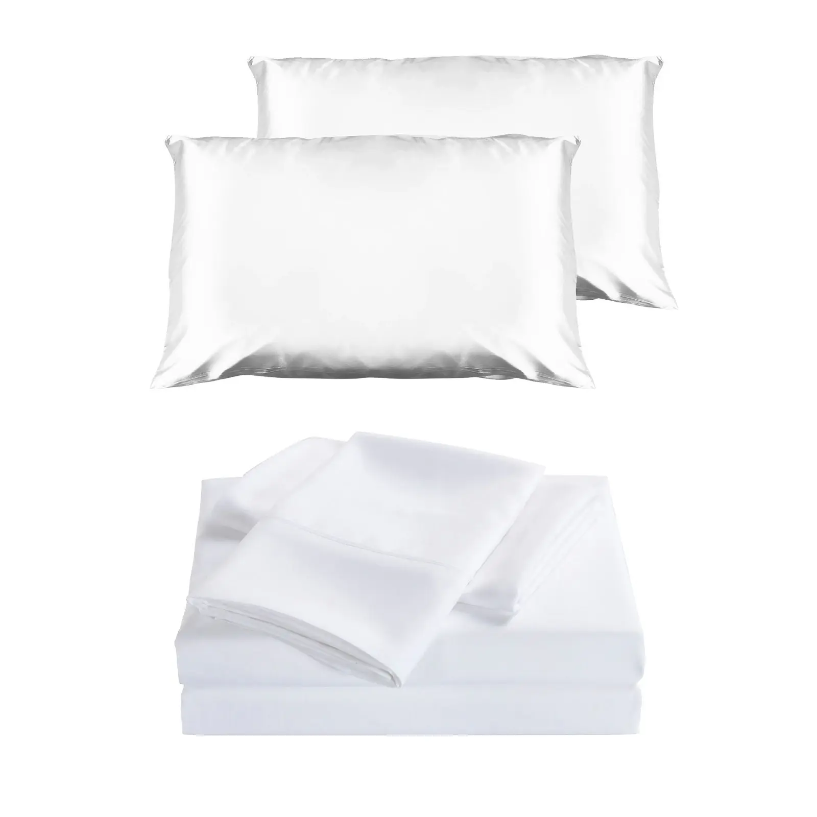 2000 Thread Count 4 Piece Sheet Set And Bonus Twin Pack Satin Pillowcases White