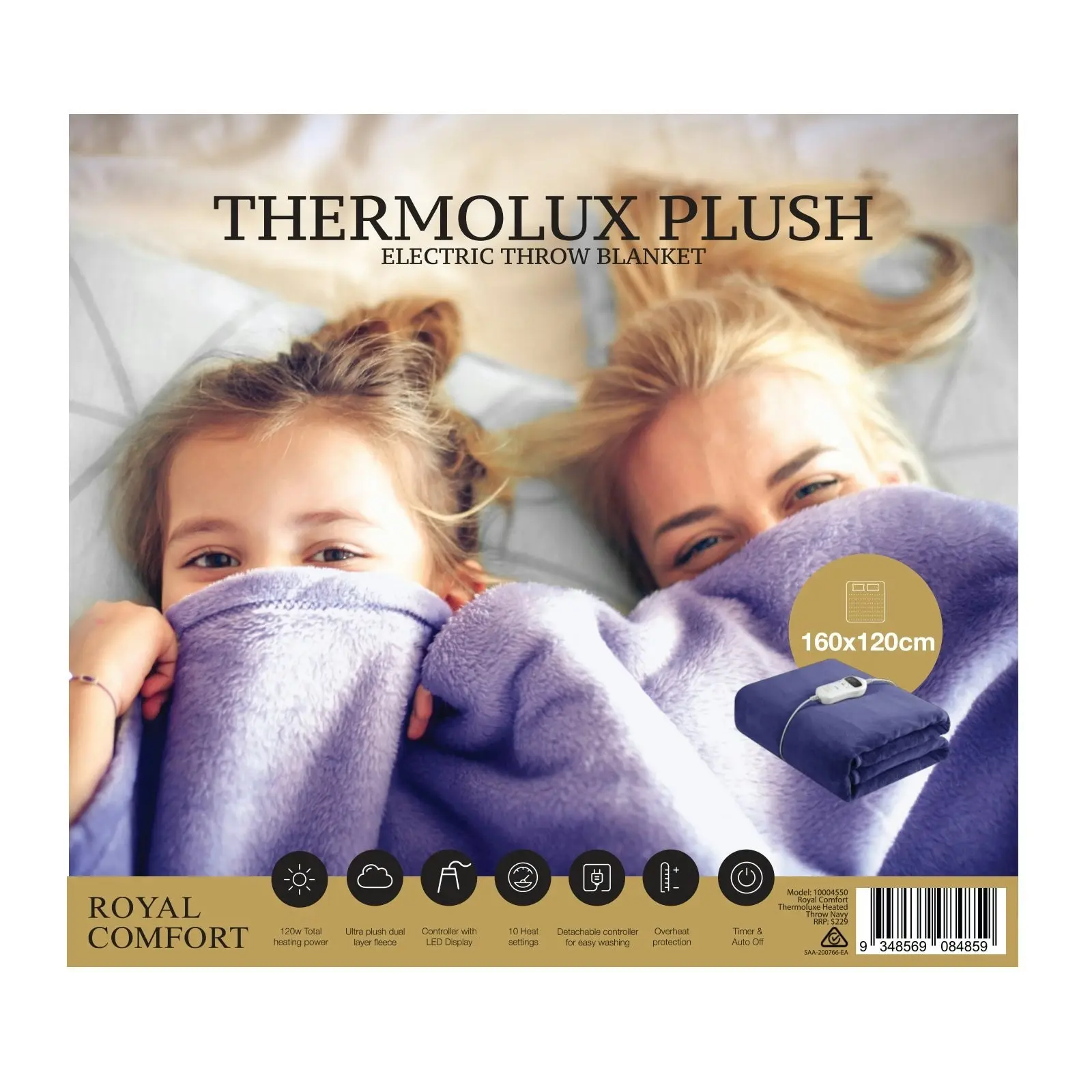 Royal Comfort Thermolux Heated Electric Fleece Polyester Throw 160CM x 120CM