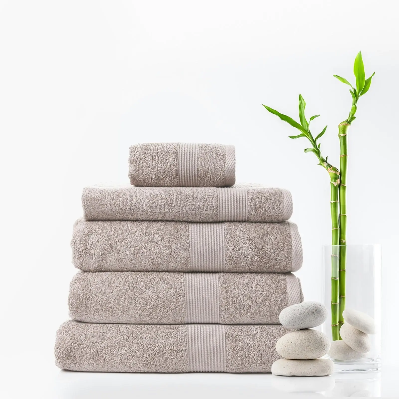 Royal Comfort 5 Piece Cotton Bamboo Towel Set 450GSM Luxurious Absorbent Plush