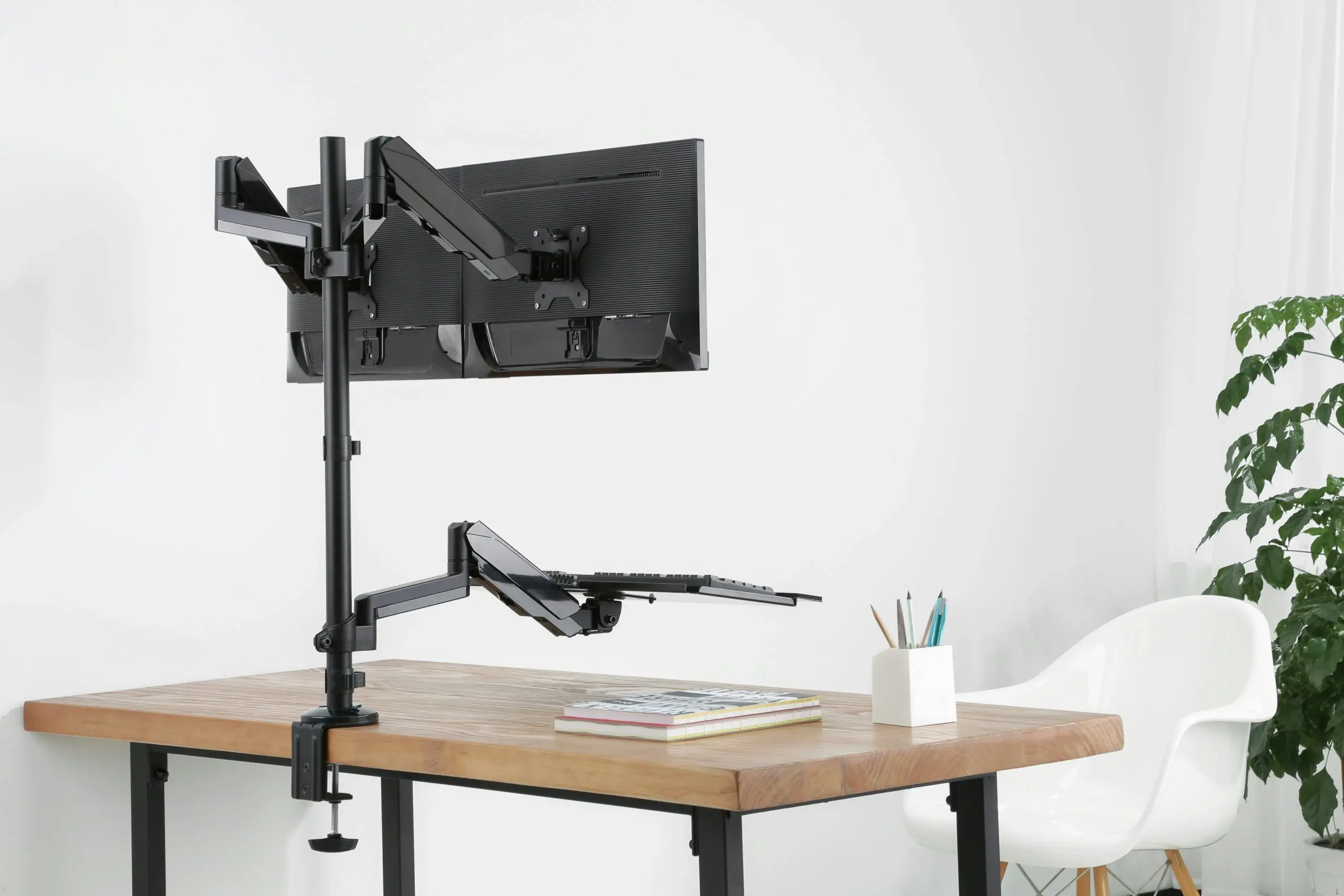 Brateck Gas Spring Sit-stand Workstation Dual Monitors Mount - Black