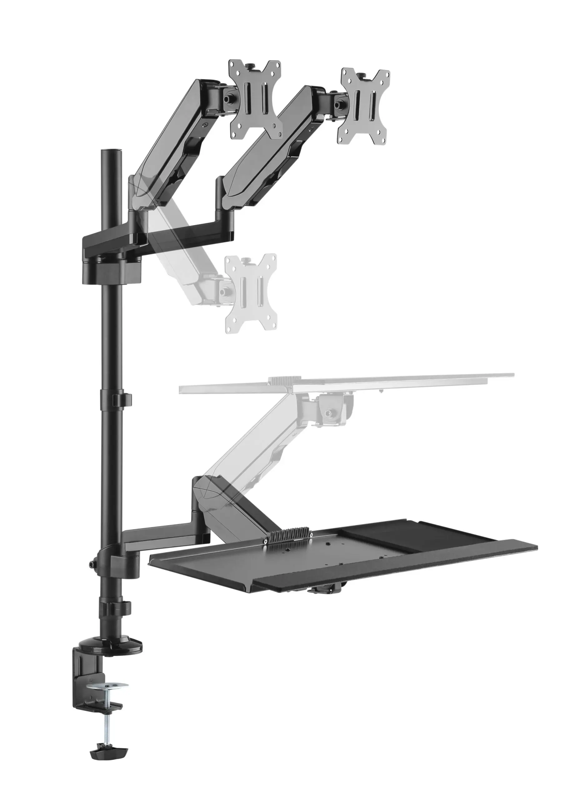 Brateck Gas Spring Sit-stand Workstation Dual Monitors Mount - Black