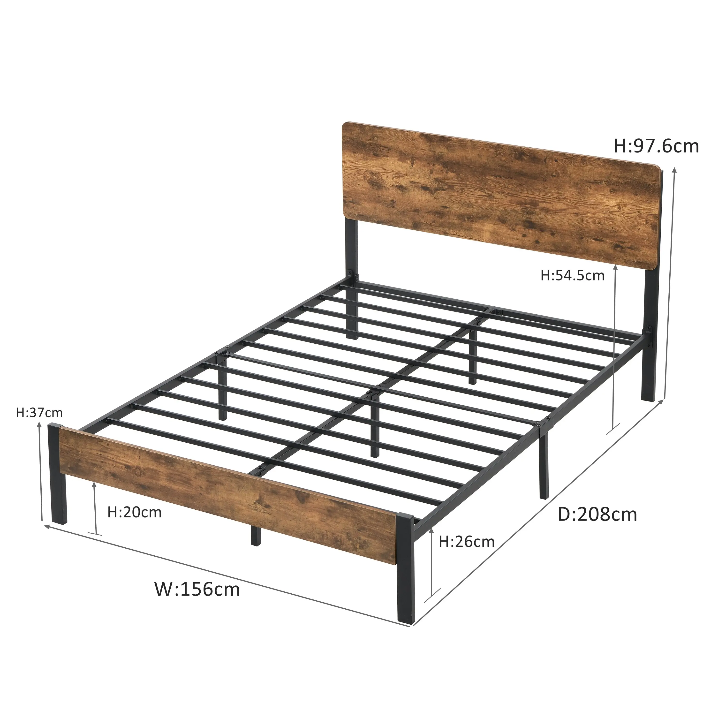 IHOMDEC Queen Size Heavy Duty Metal & Wood Bed Frame Base Mattress Platform BED02 Rustic Dark Brown