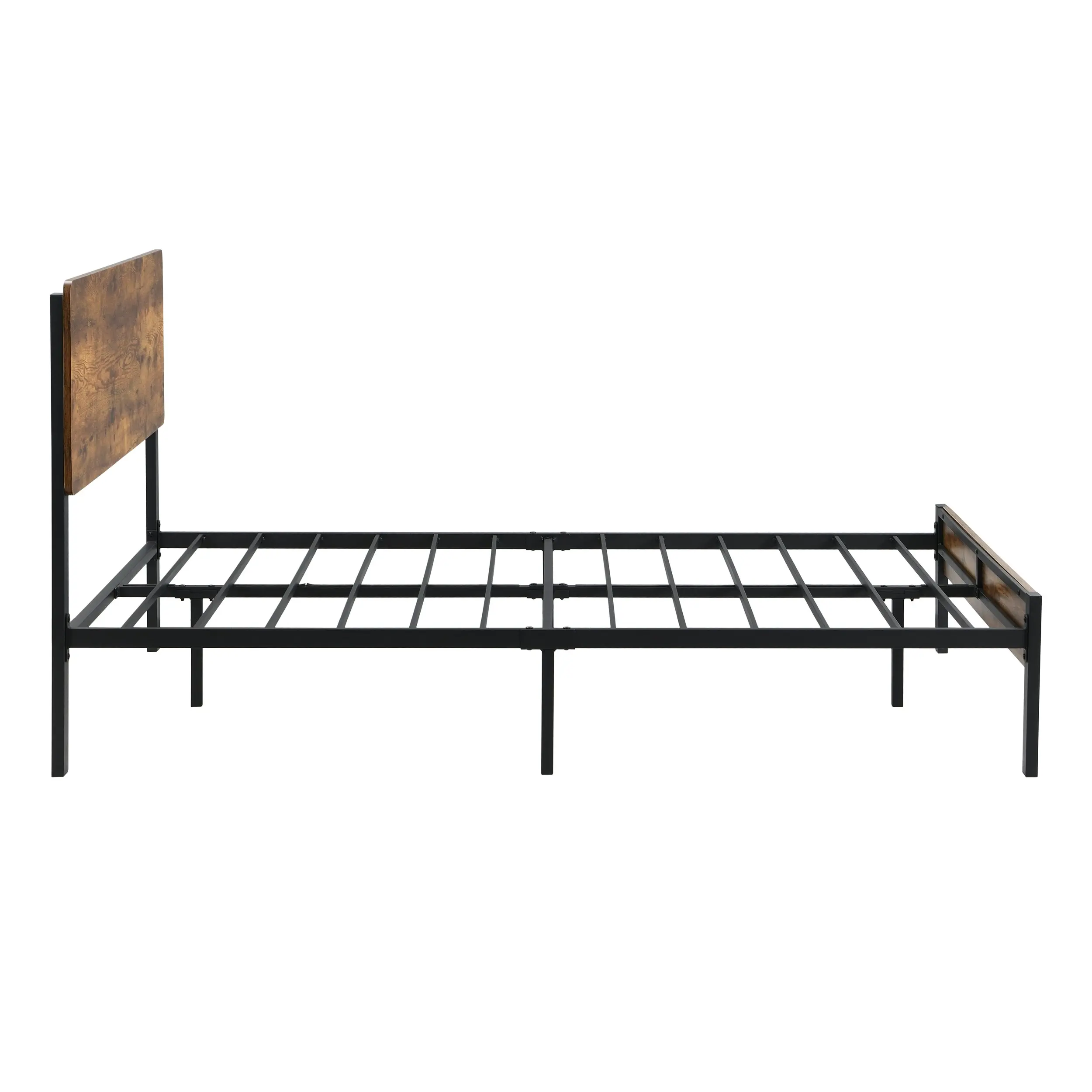 IHOMDEC Queen Size Heavy Duty Metal & Wood Bed Frame Base Mattress Platform BED02 Rustic Dark Brown