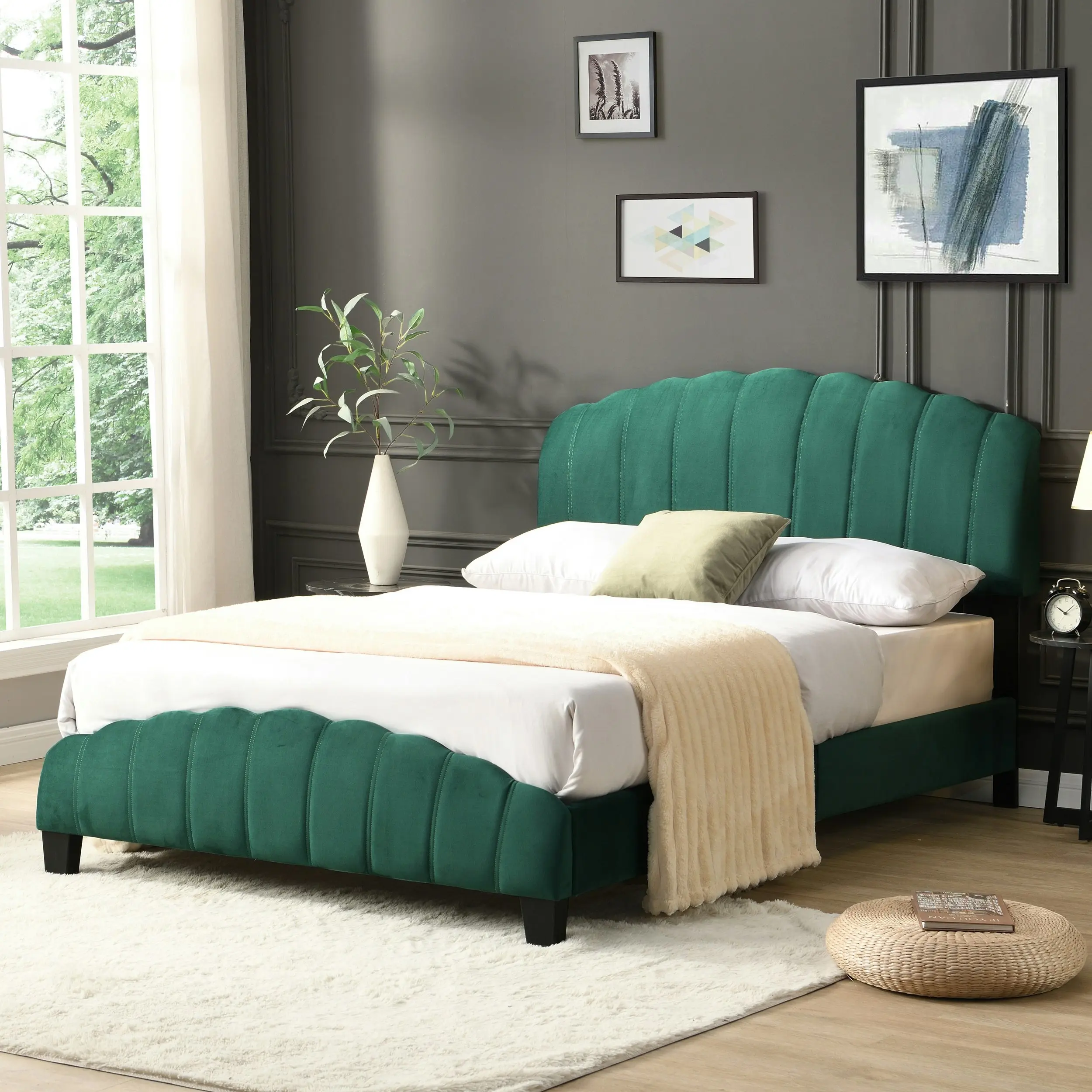 IHOMDEC Queen Size Shell-Style Bed Frame Base Mattress Platform BEF04 Green