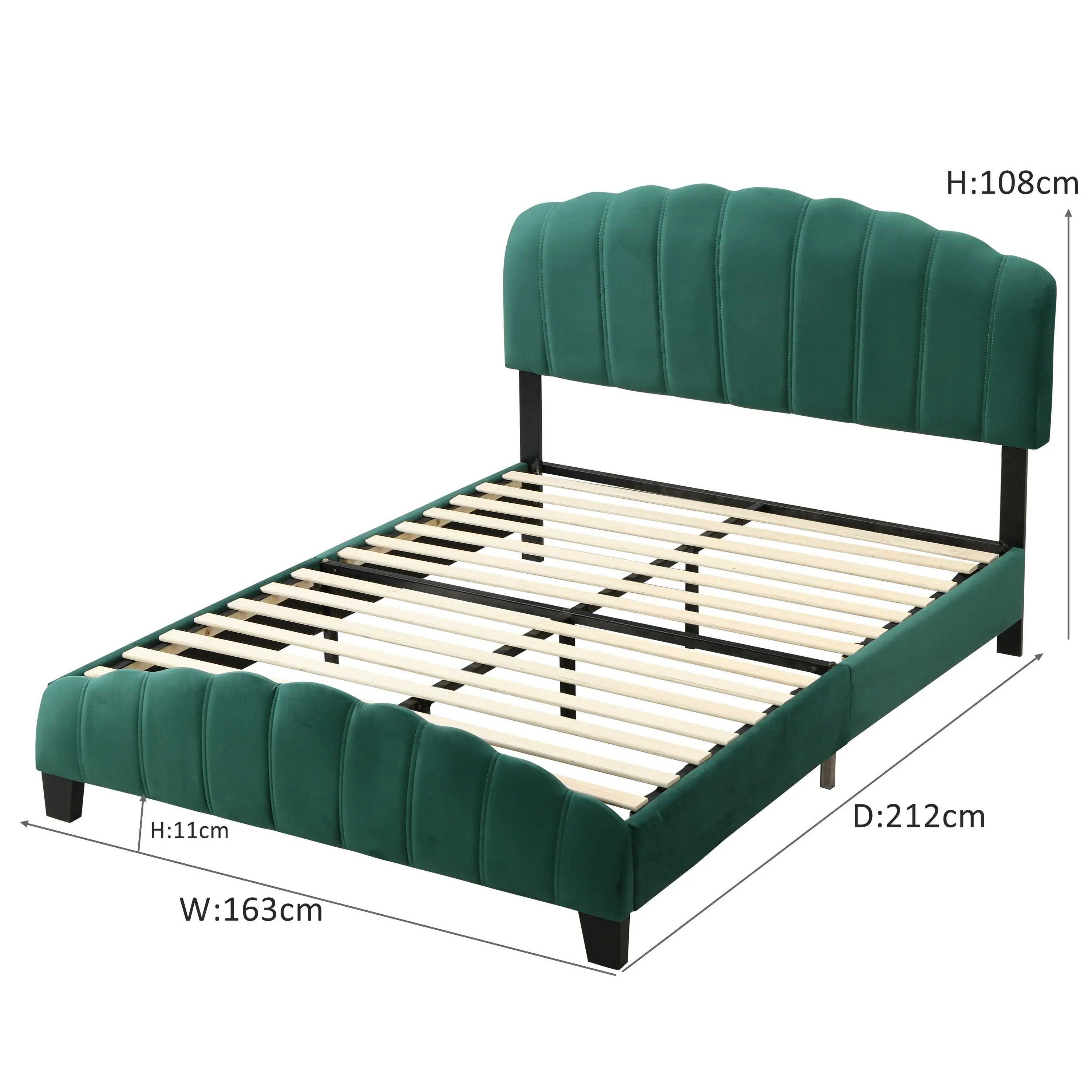 IHOMDEC Queen Size Shell-Style Bed Frame Base Mattress Platform BEF04 Green