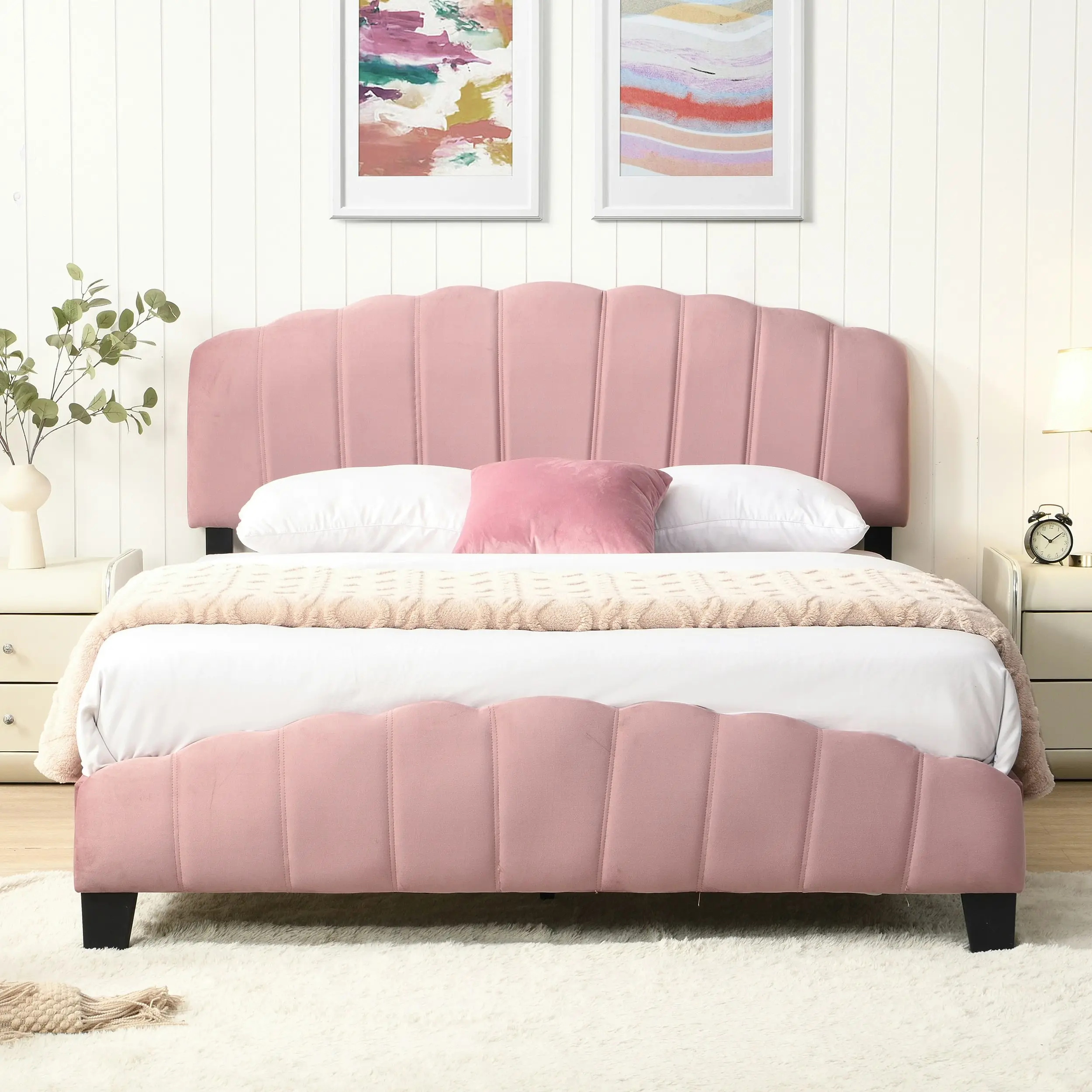 IHOMDEC Double Size  Shell-Style Bed Frame Base Mattress Platform BEF04 Pink