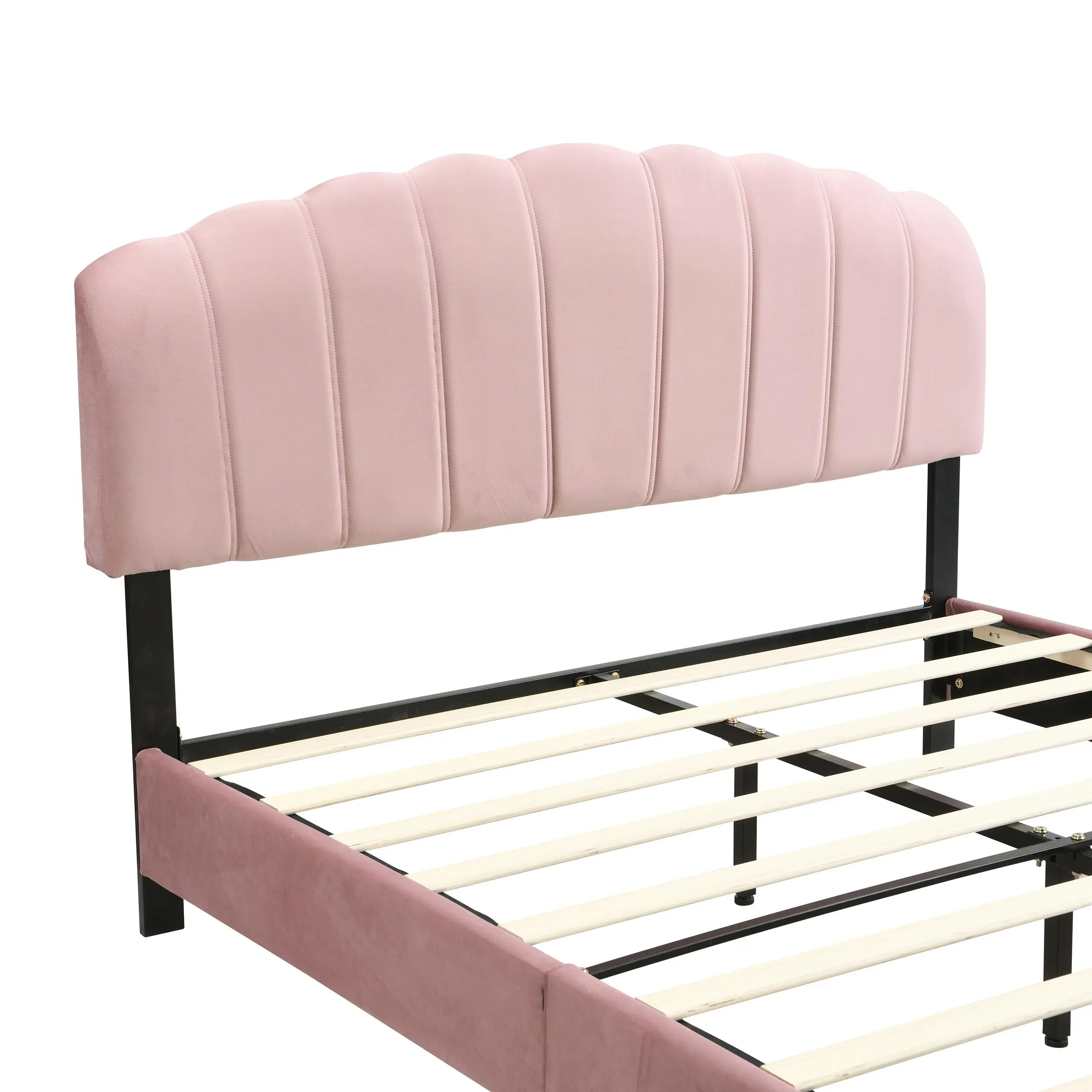 IHOMDEC Double Size  Shell-Style Bed Frame Base Mattress Platform BEF04 Pink