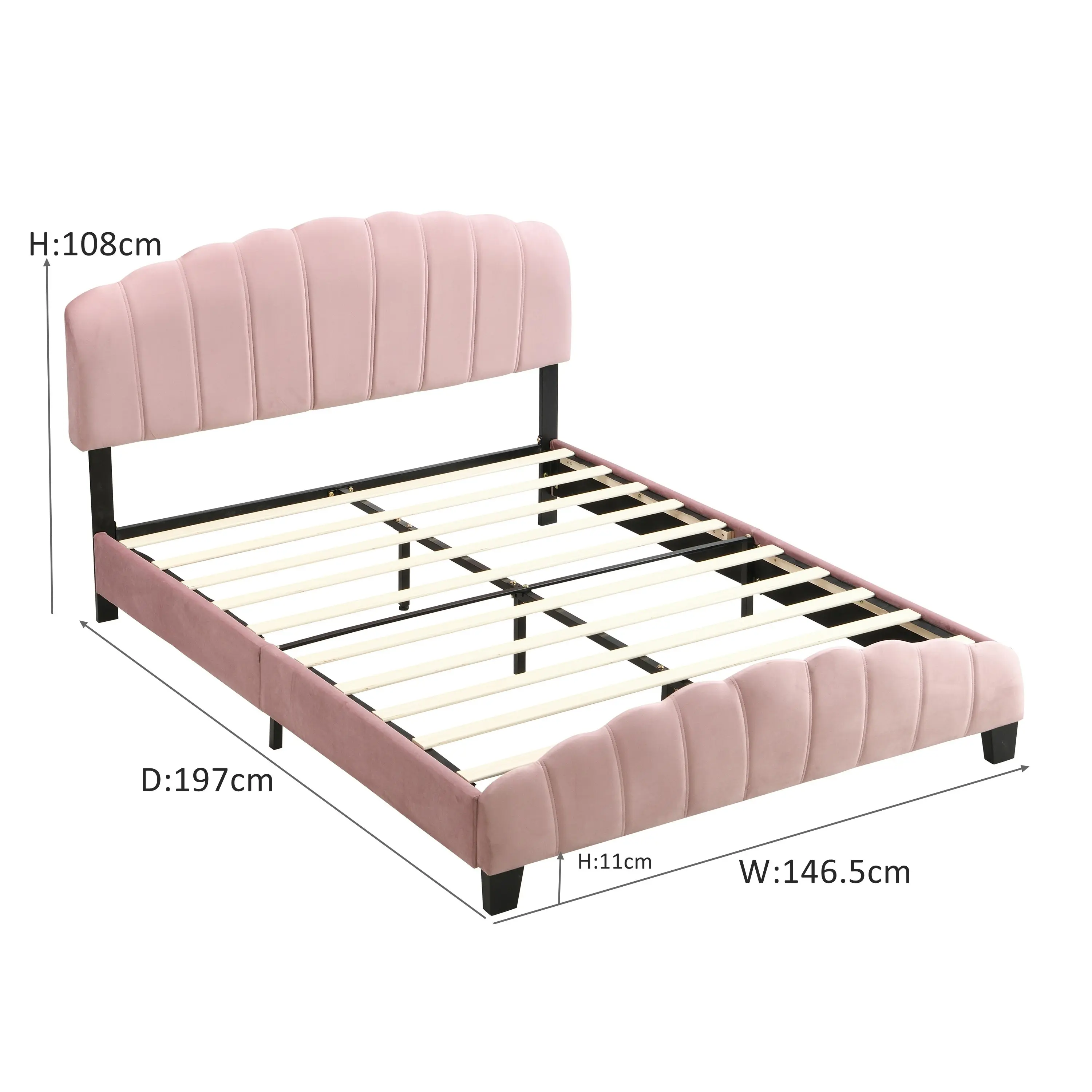 IHOMDEC Double Size  Shell-Style Bed Frame Base Mattress Platform BEF04 Pink