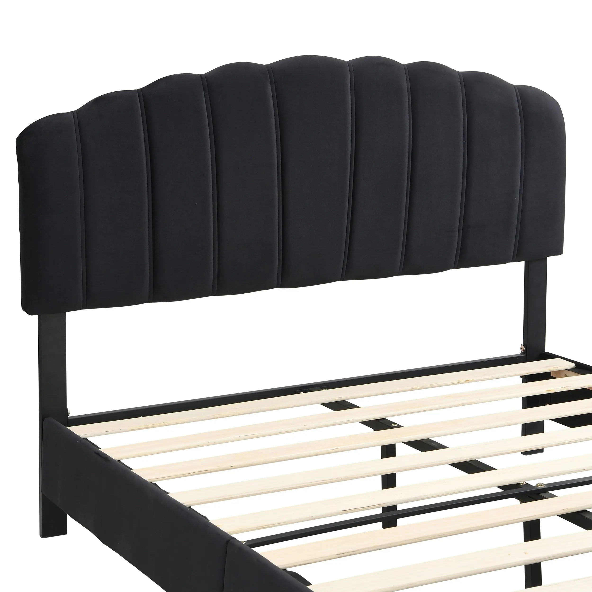 IHOMDEC Queen Size Shell-Style Bed Frame Base Mattress Platform BEF04 Black