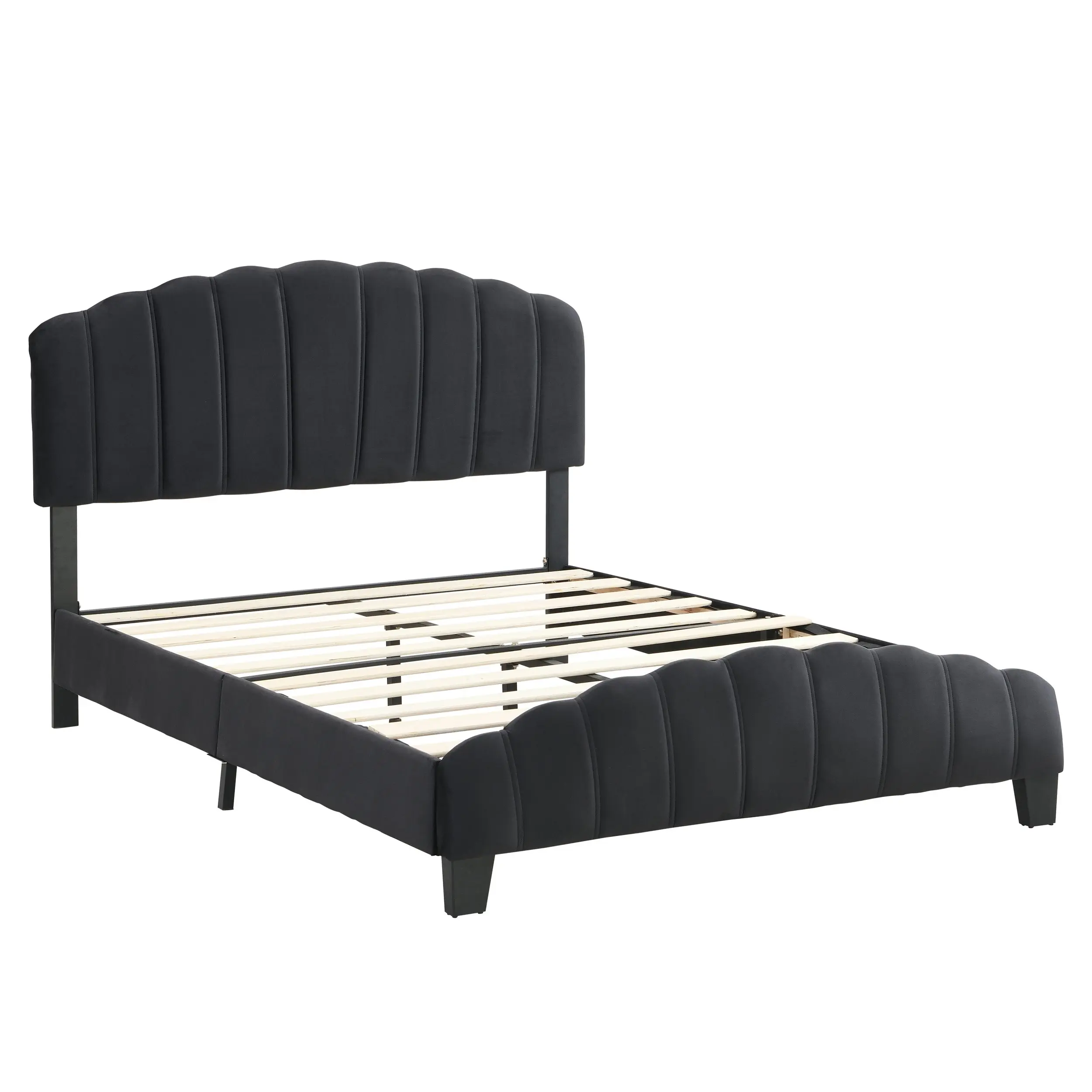 IHOMDEC Queen Size Shell-Style Bed Frame Base Mattress Platform BEF04 Black