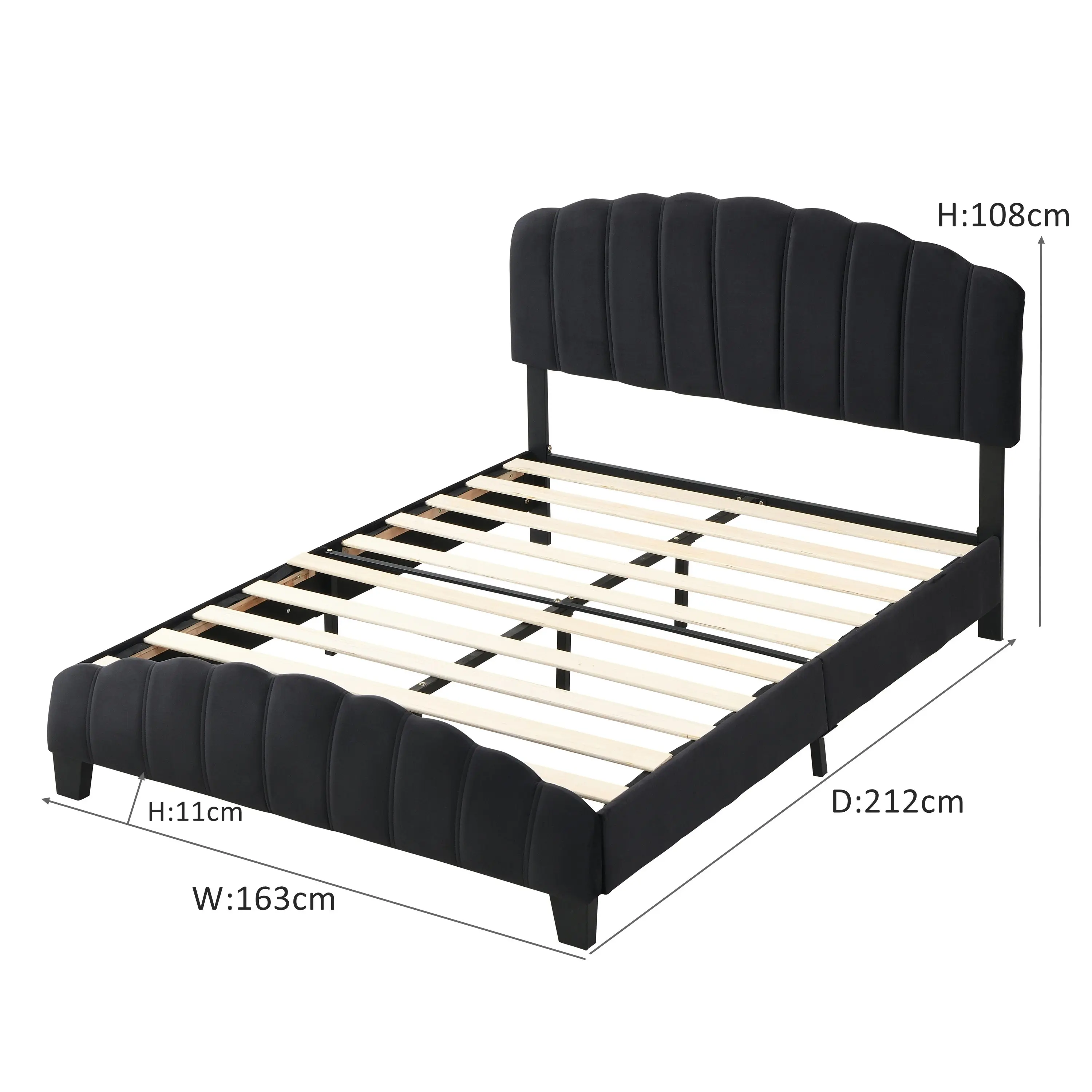 IHOMDEC Queen Size Shell-Style Bed Frame Base Mattress Platform BEF04 Black