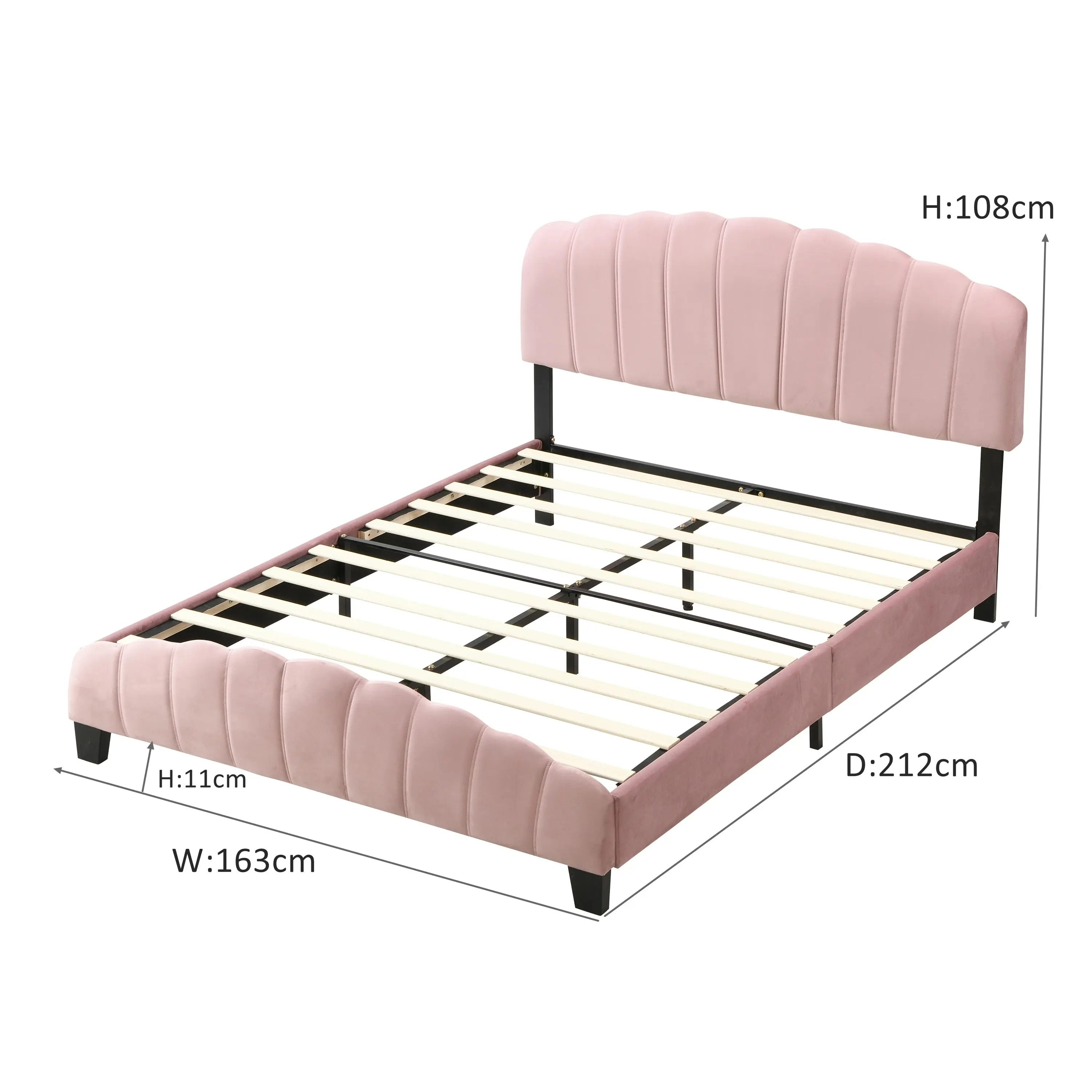 IHOMDEC Queen Size Shell-Style Bed Frame Base Mattress Platform BEF04 Pink