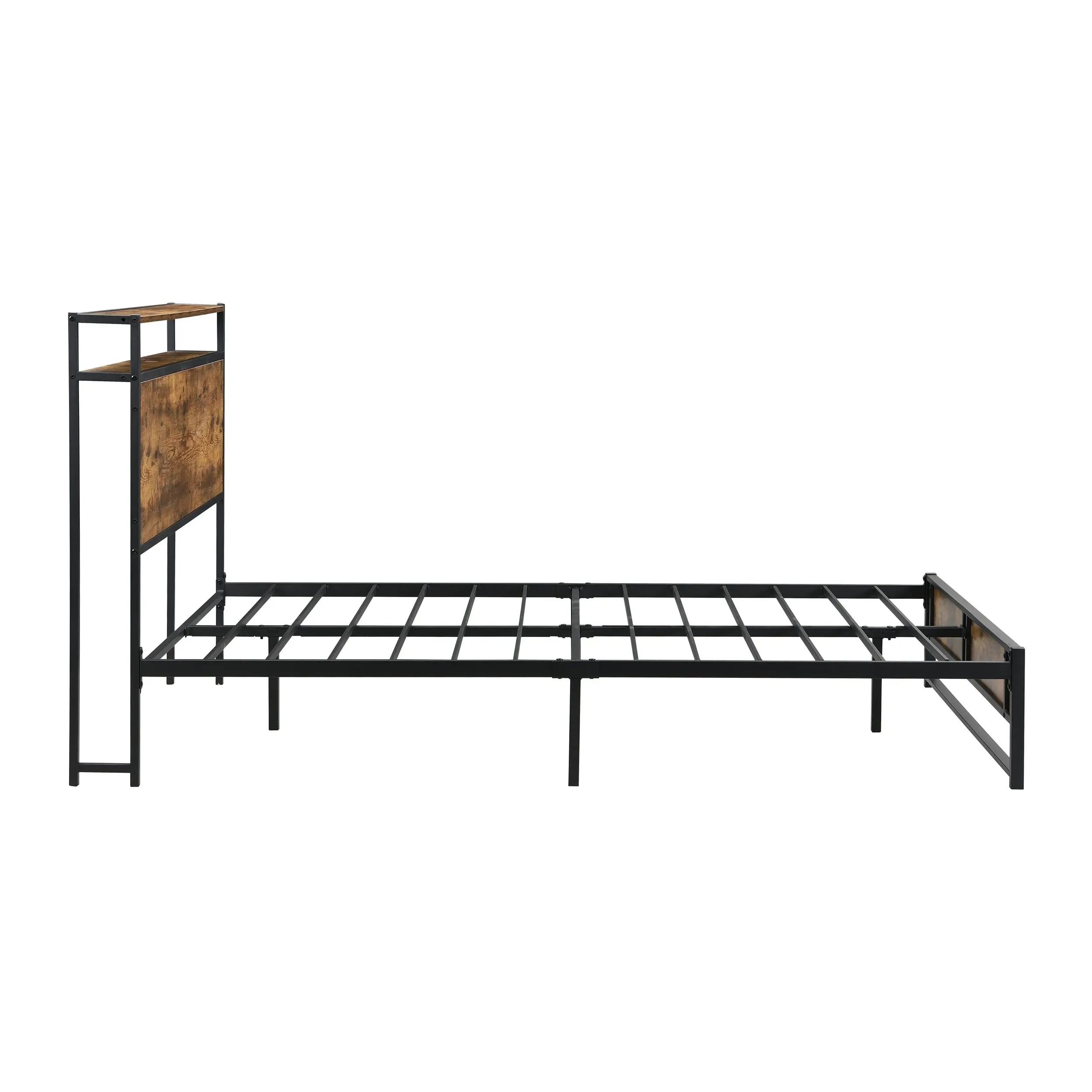 IHOMDEC Double size Heavy Duty Metal & Wood Bed Frame Base Mattress Platform BED01 Rustic Dark Brown