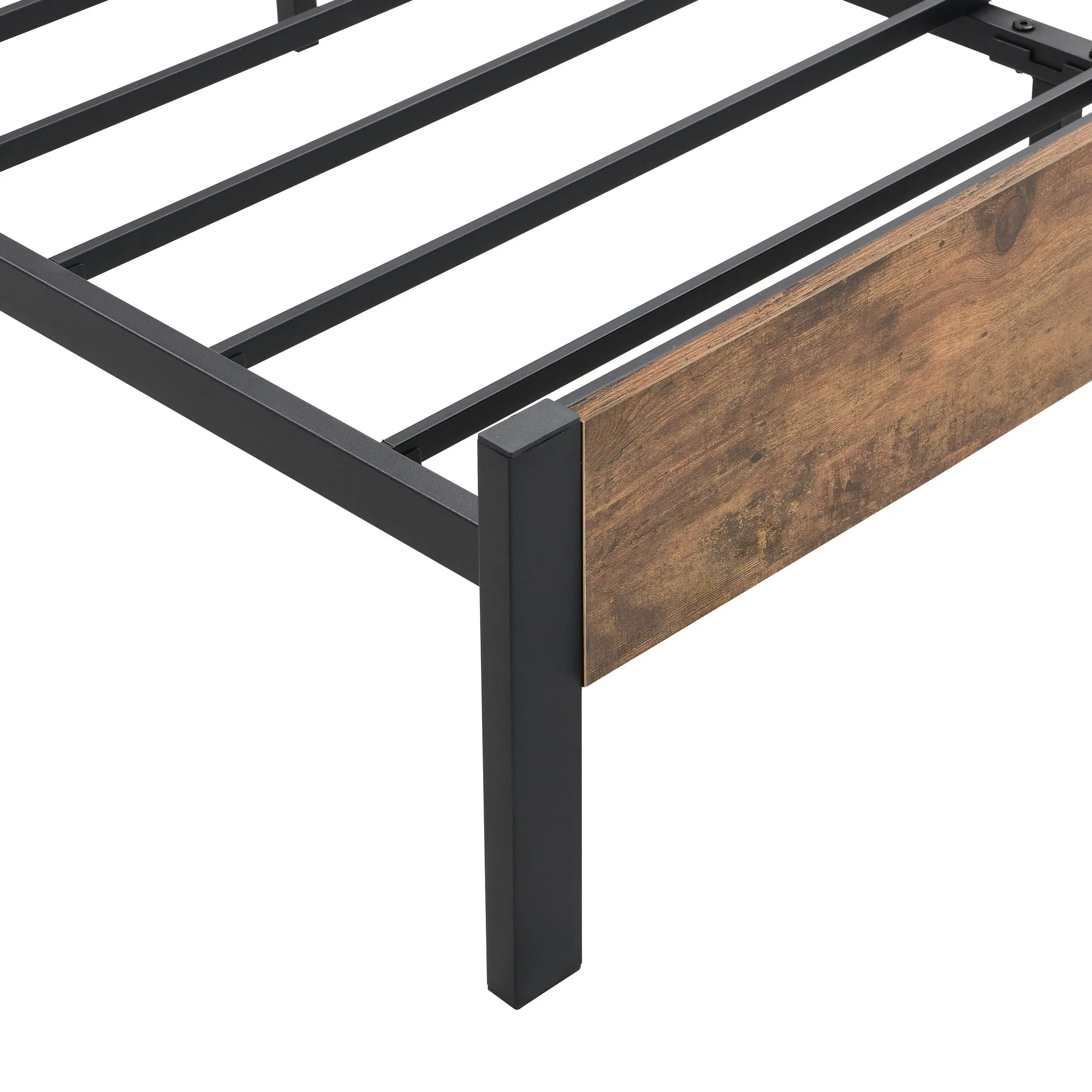 IHOMDEC Double size Heavy Duty Metal & Wood Bed Frame Base Mattress Platform BED02 Rustic Dark Brown