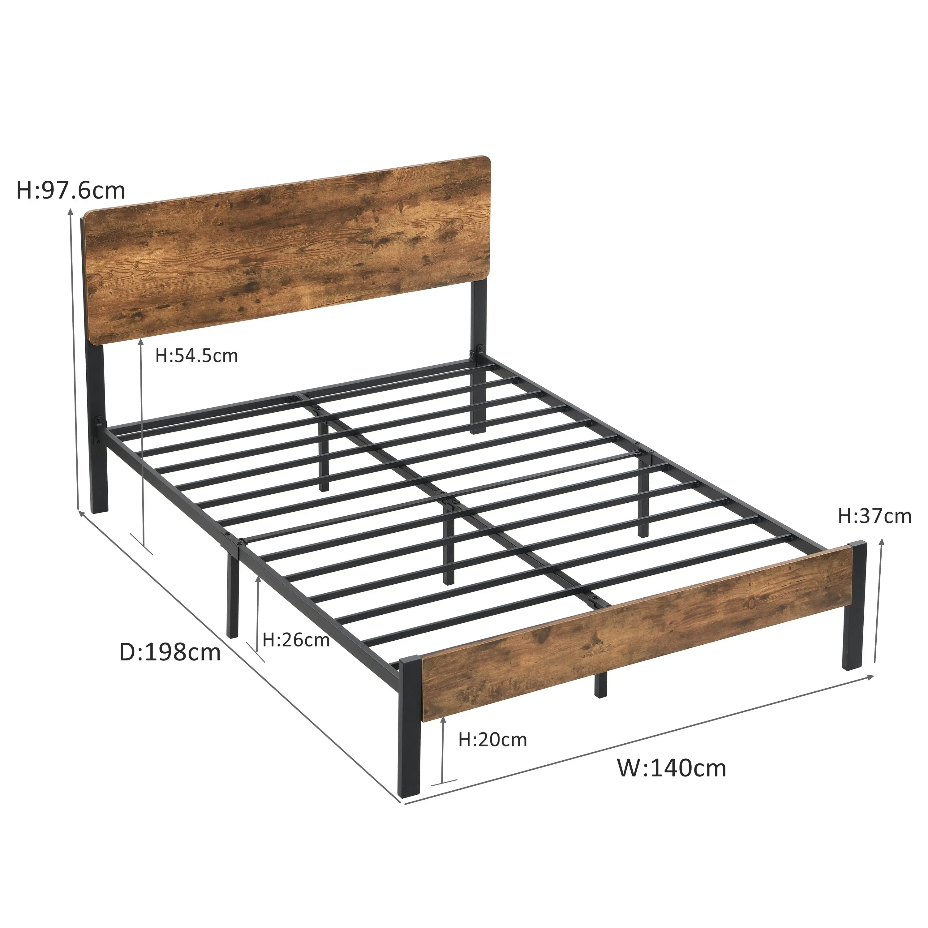 IHOMDEC Double size Heavy Duty Metal & Wood Bed Frame Base Mattress Platform BED02 Rustic Dark Brown