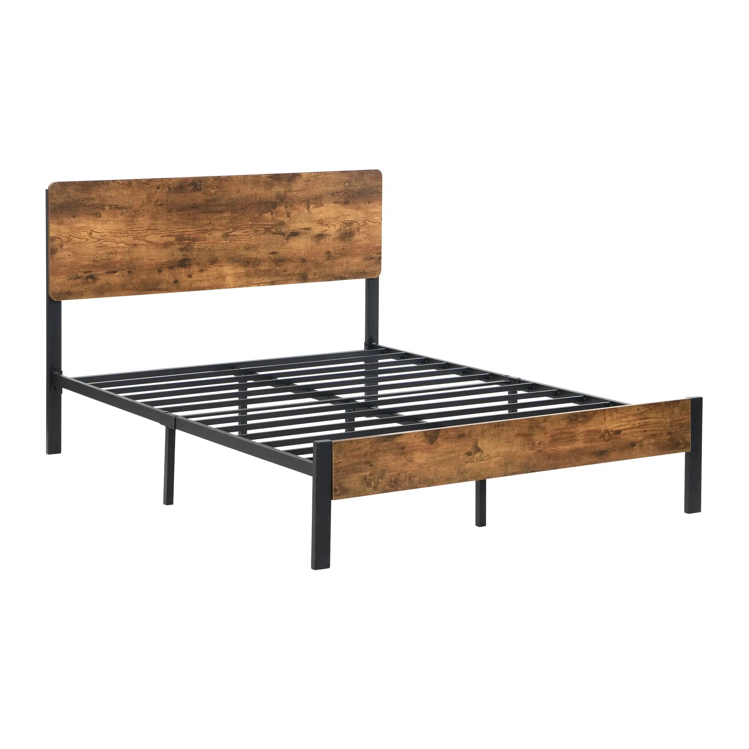 IHOMDEC Double size Heavy Duty Metal & Wood Bed Frame Base Mattress Platform BED02 Rustic Dark Brown