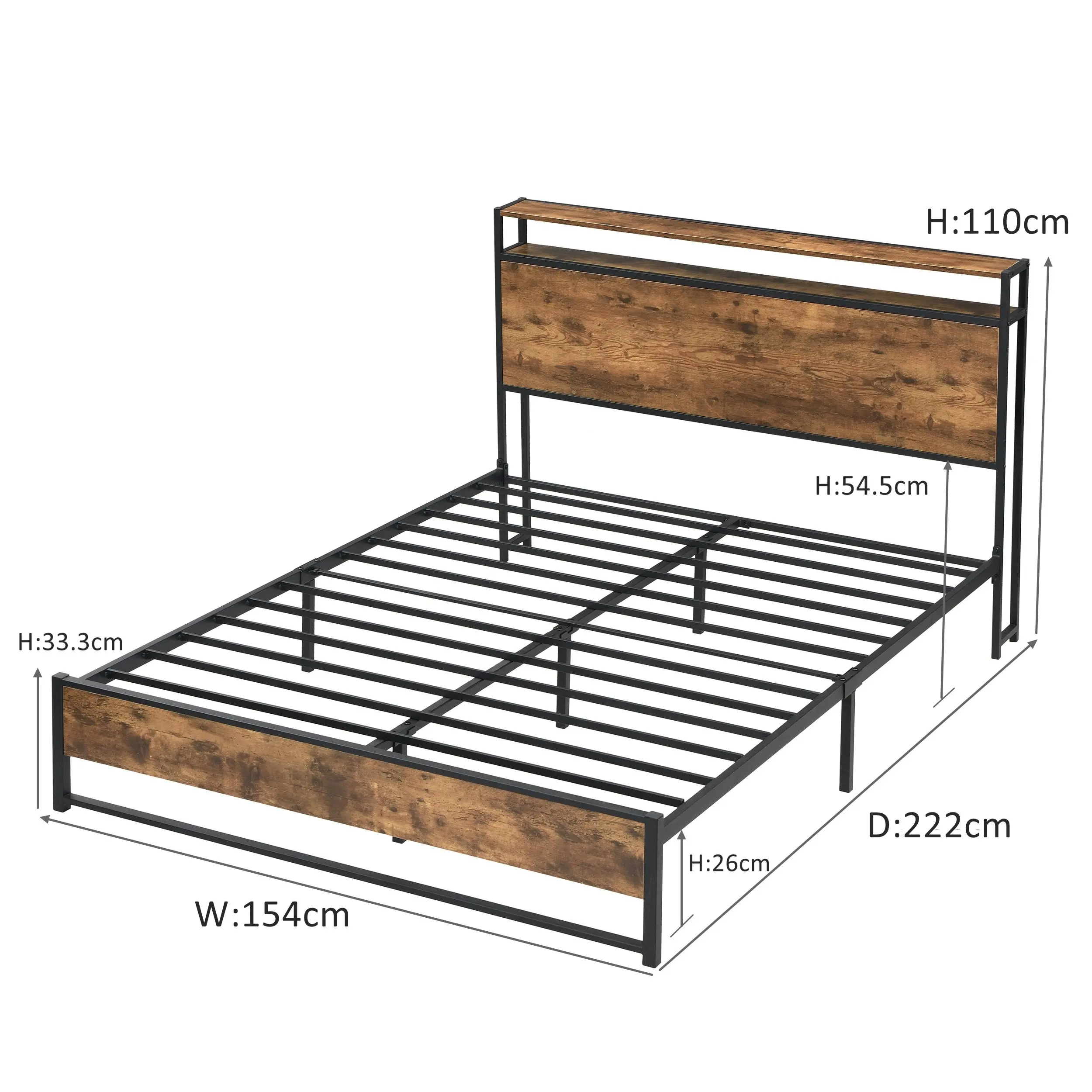 IHOMDEC Queen size  Heavy Duty Metal & Wood Bed Frame Base Mattress Platform BED01 Rustic Dark Brown