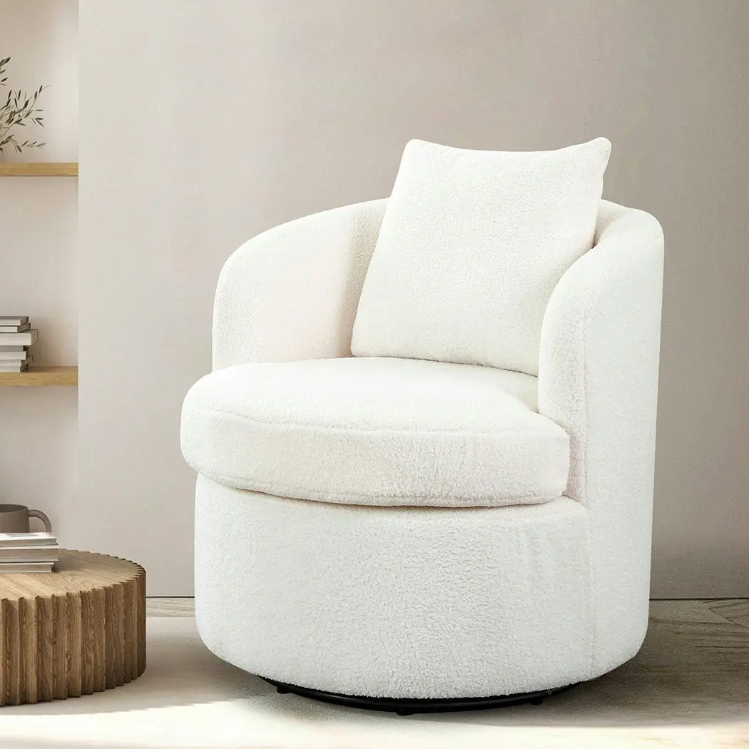 Levede Swivel Barrel Chair Sherpa Fleece Round Accent Tub Sofa Back Cushion