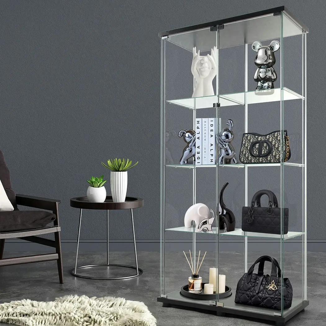 Stacked 164cm Glass Display Cabinet Collections Storage 4 Tier Shelves 2 Doors