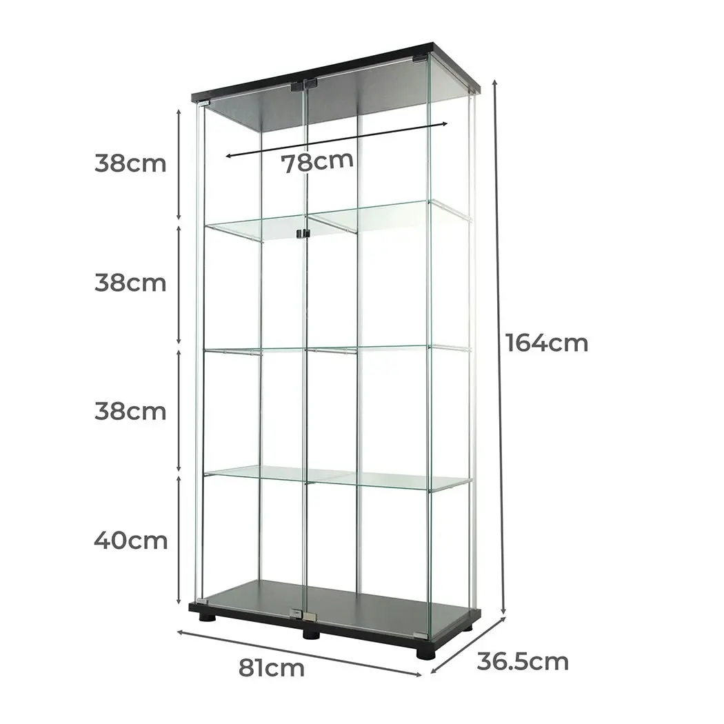 Stacked 164cm Glass Display Cabinet Collections Storage 4 Tier Shelves 2 Doors